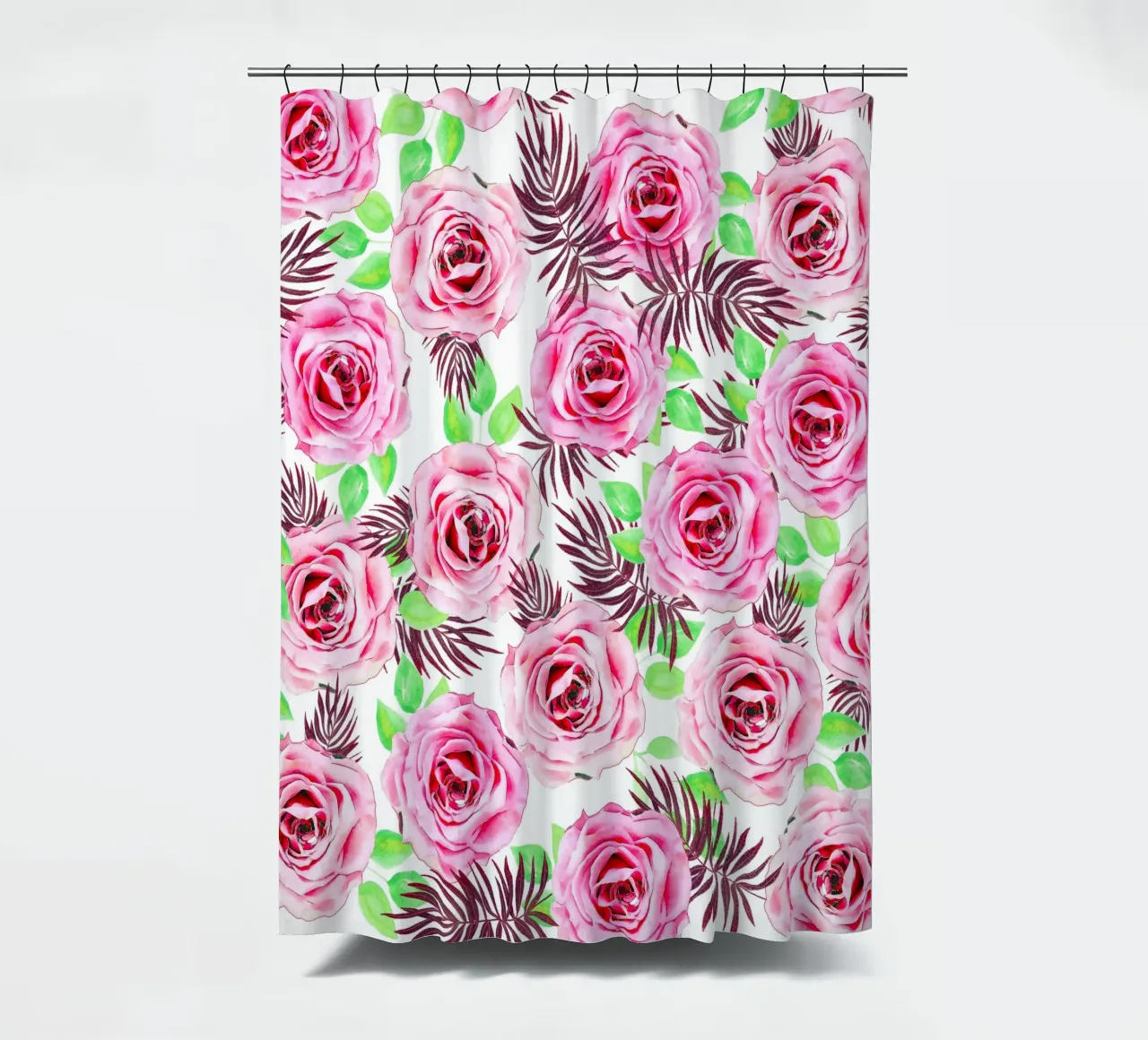 motif de rose rose avec feuille tropicale rideau de douche de berwies design