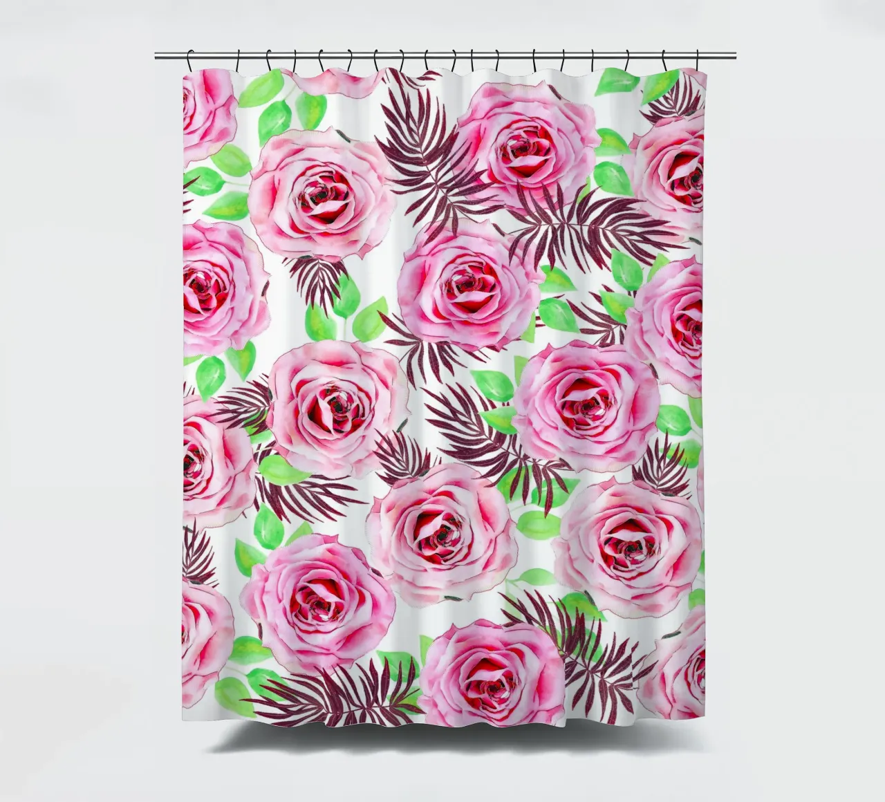 motif de rose rose avec feuille tropicale rideau de douche de berwies design