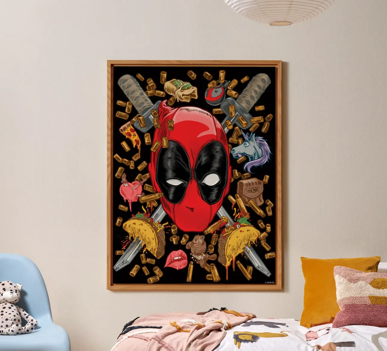 Deadpool – Chaos &Tacos alluminio dibond da MARVEL Designs by JUNIQE