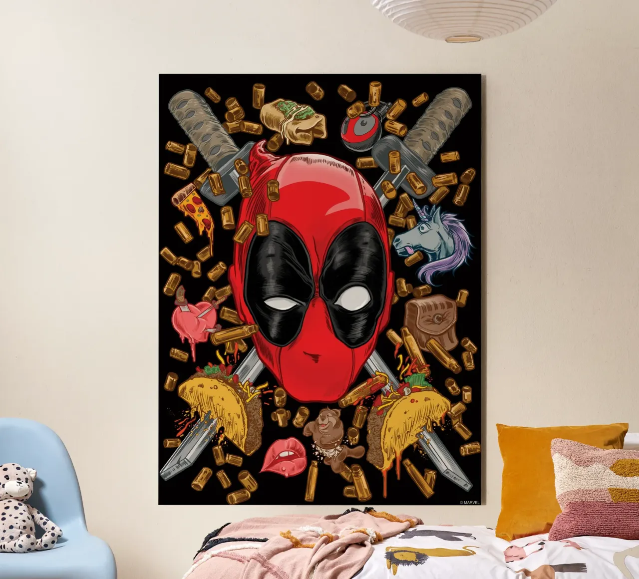 Deadpool – Chaos &Tacos alluminio dibond da MARVEL Designs by JUNIQE