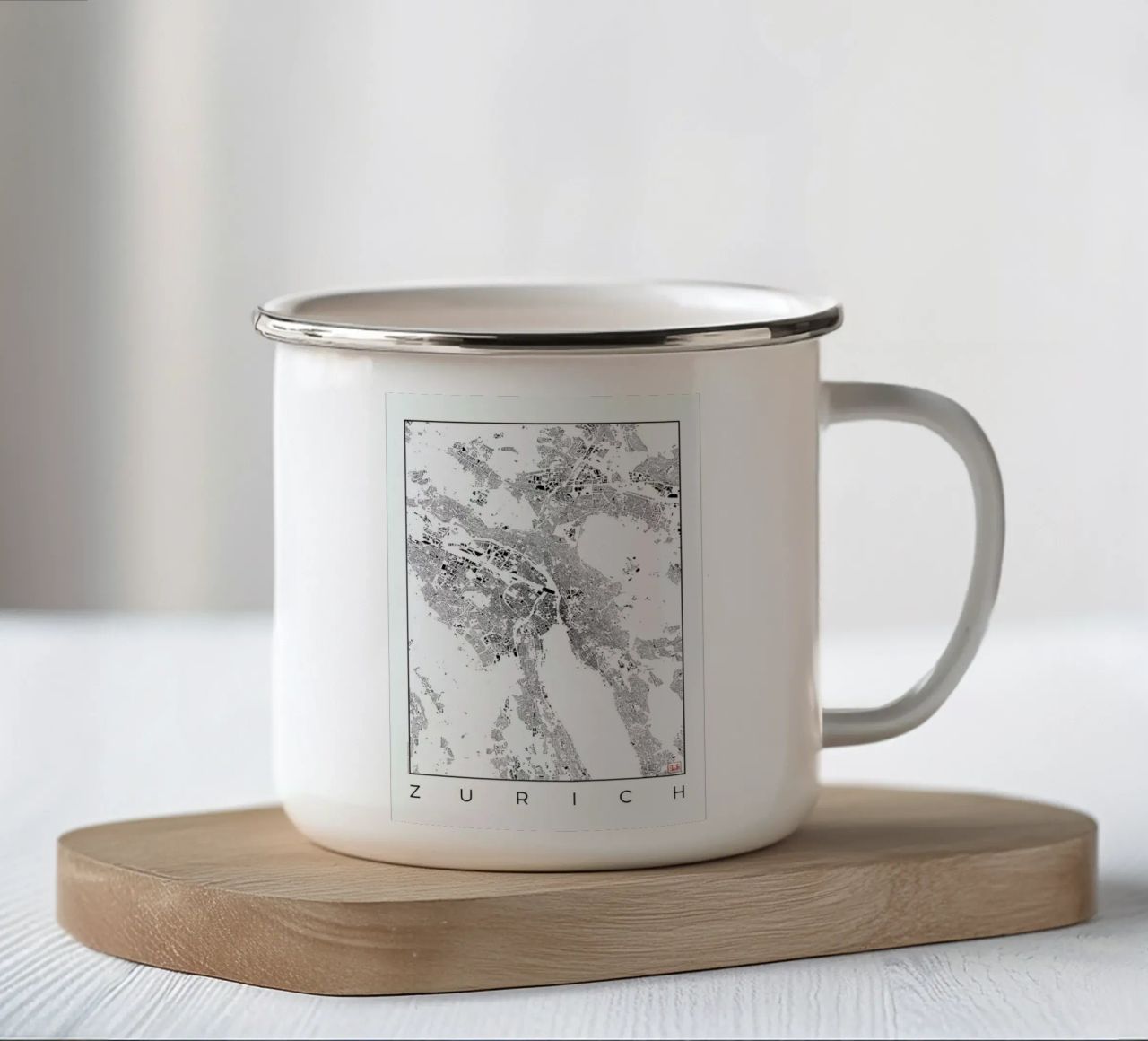 Zurich Map Schwarzplan tazza in smalto da Hubert Roguski