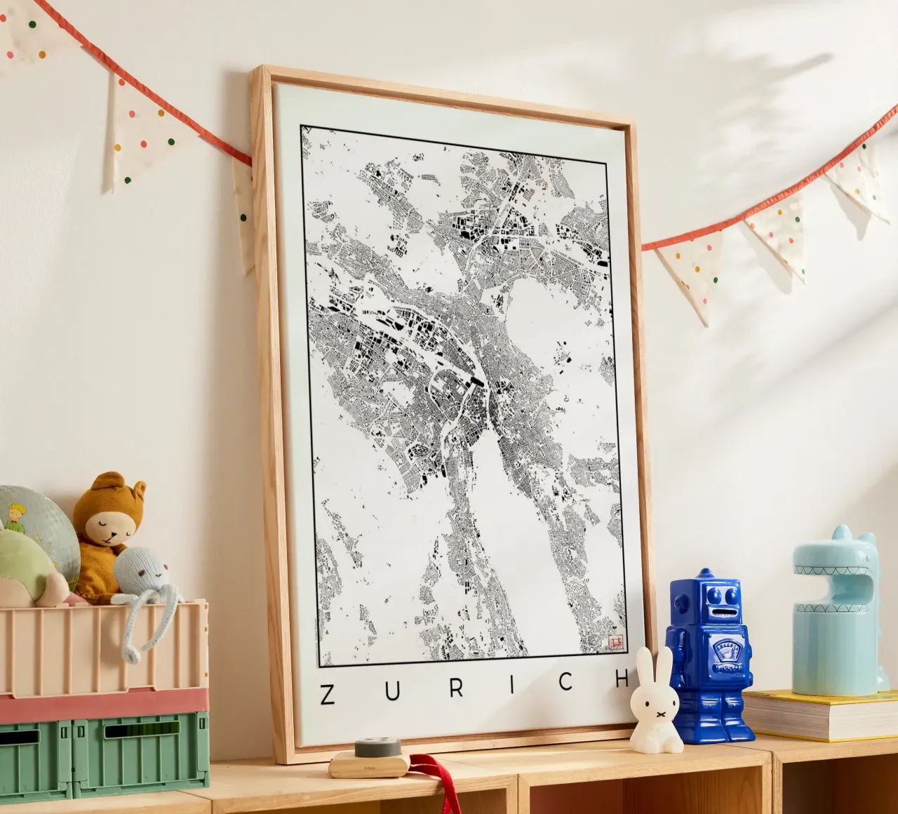 Zurich Map Schwarzplan tela con Cornice a cassetta da Hubert Roguski