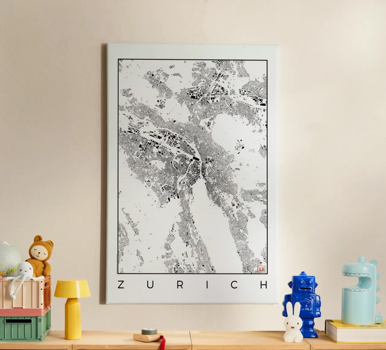 Zurich Map Schwarzplan tela con Cornice a cassetta da Hubert Roguski