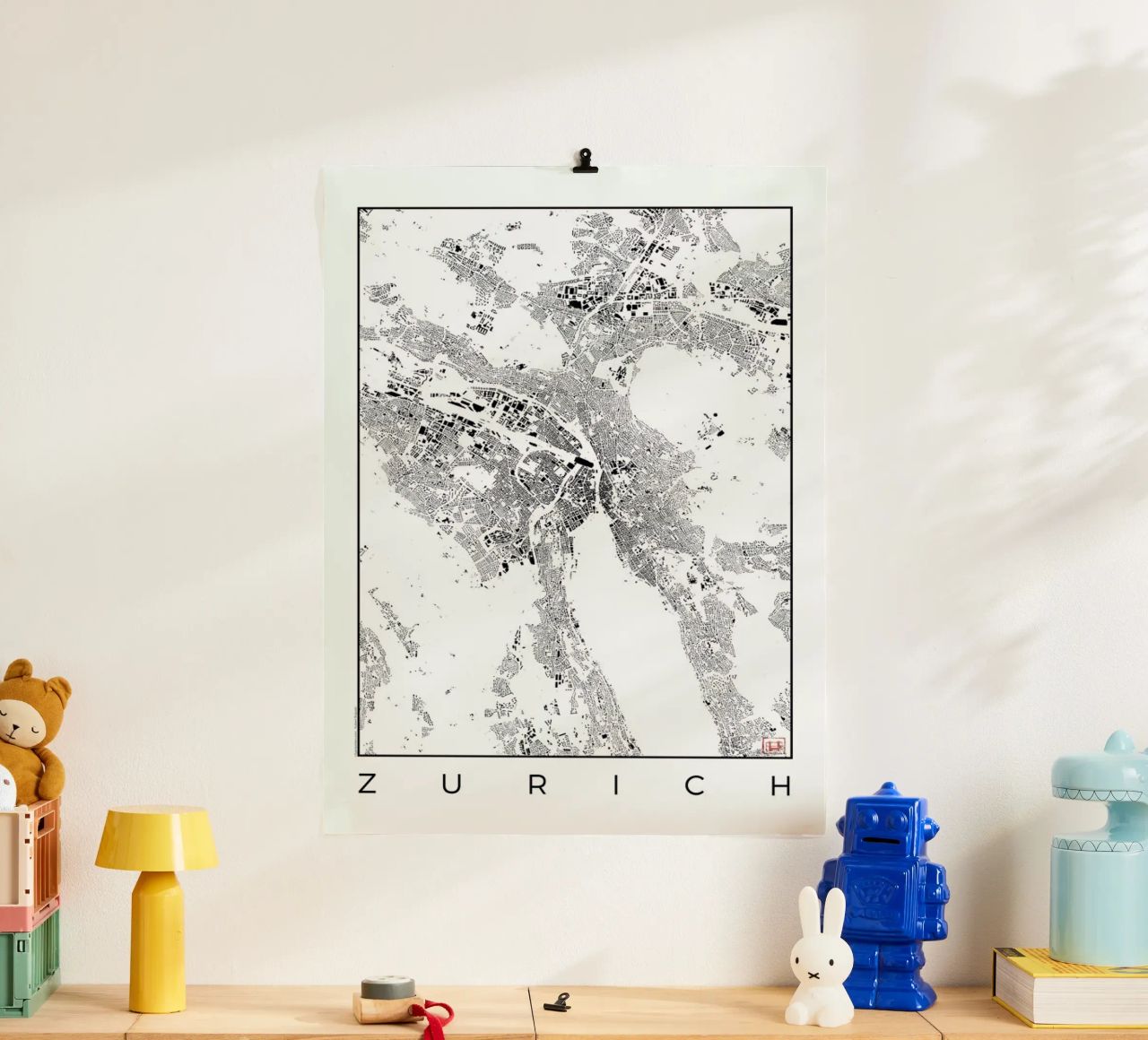 Zurich Map Schwarzplan Poster von Hubert Roguski