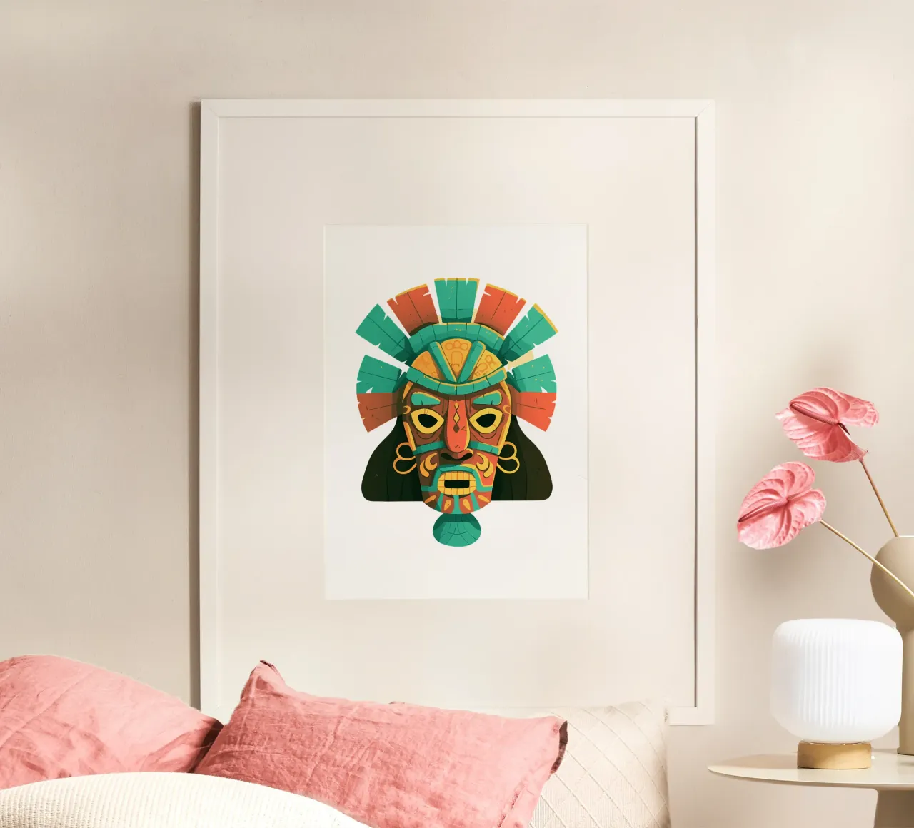 Antica maschera d'arte tribale colorata di tendenza ora poster con telaio in plastica da Urban Life