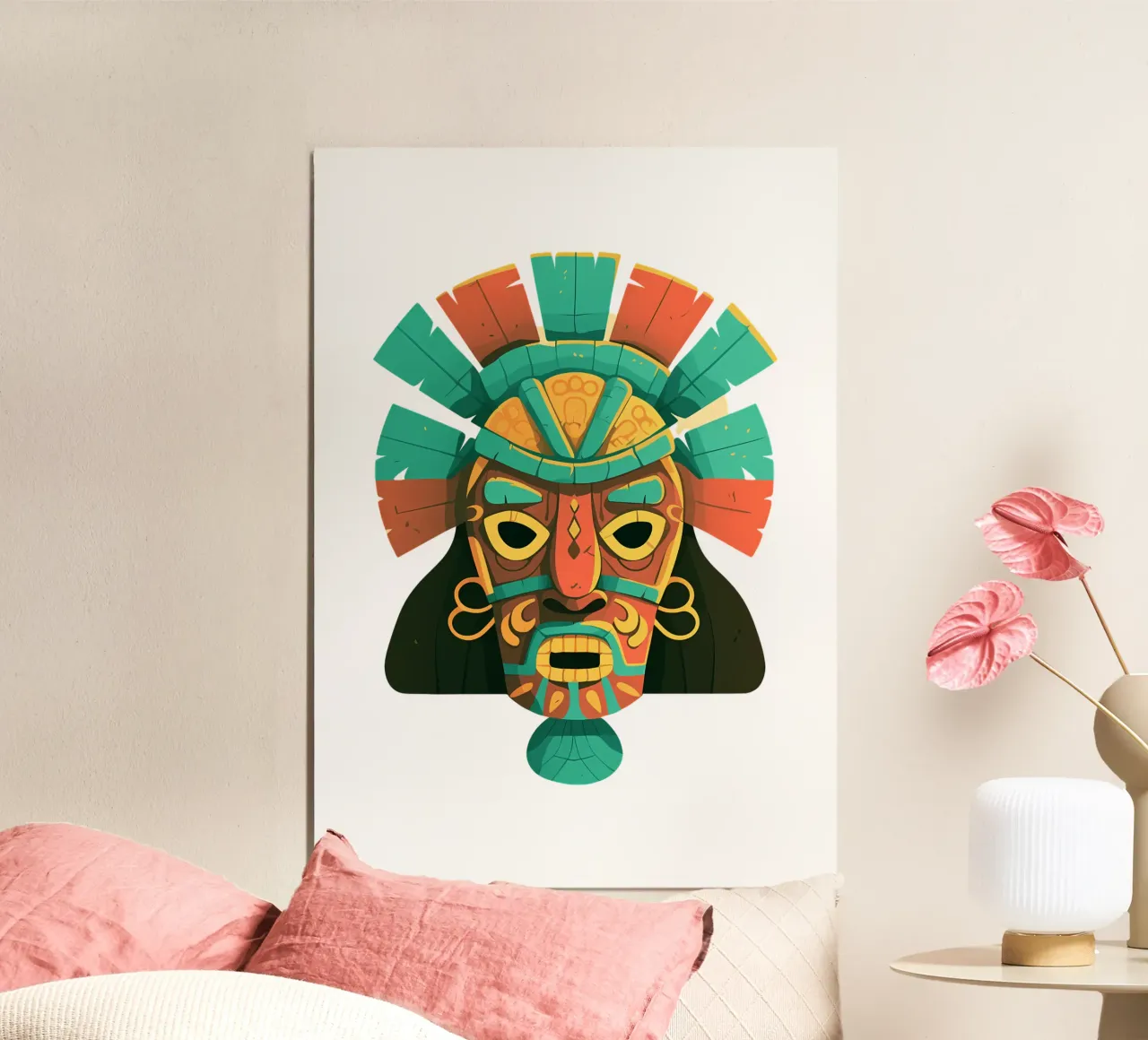 Antica maschera d'arte tribale colorata di tendenza ora poster con telaio in plastica da Urban Life