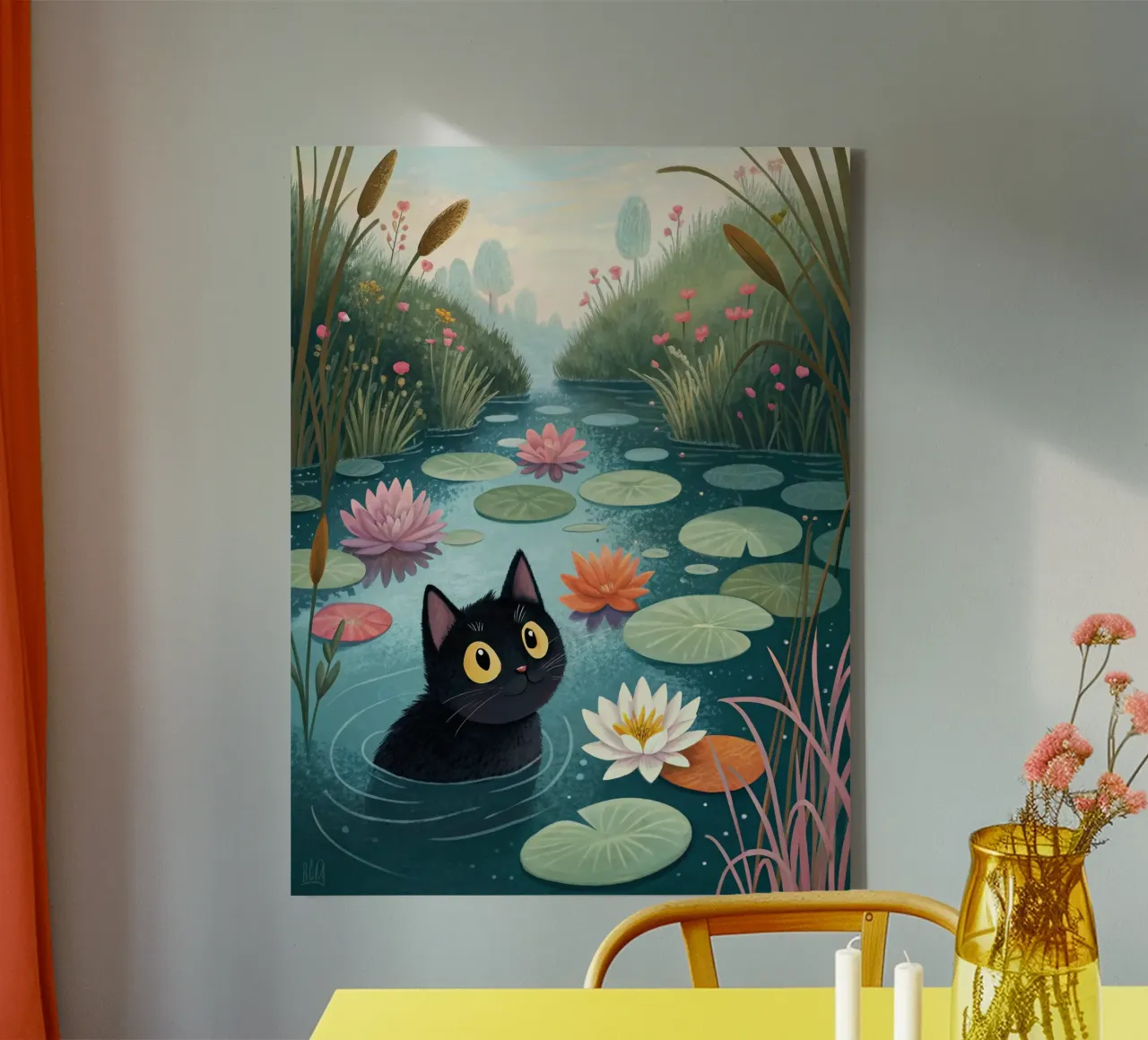 Die Katze im Teich Leinwand von logic