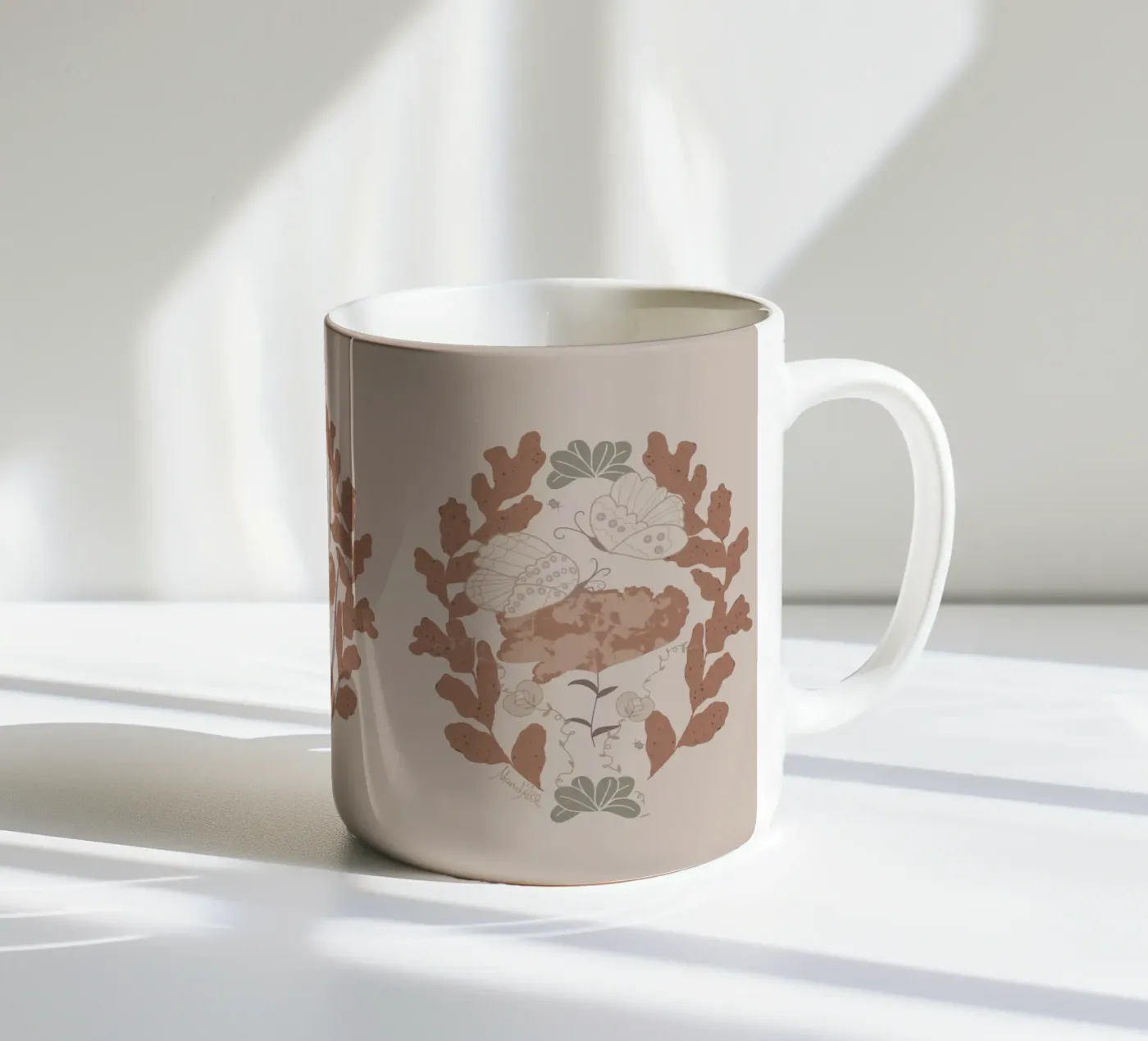 Hovering over a nectar ceramic mug by Mandalla Pattern