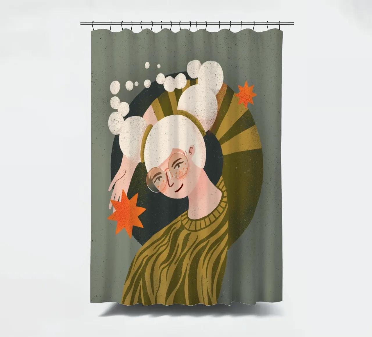 Funky lady with stars shower curtain by Bold & Beautiful