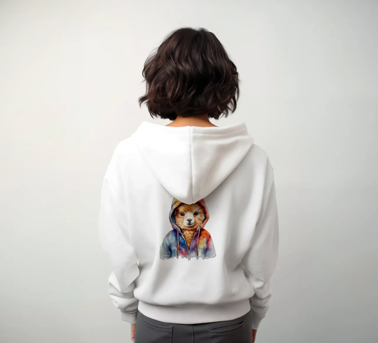 Acuarela de dibujos animados Alpaca en una sudadera con capucha sudadera con capucha de Animal Portraits
