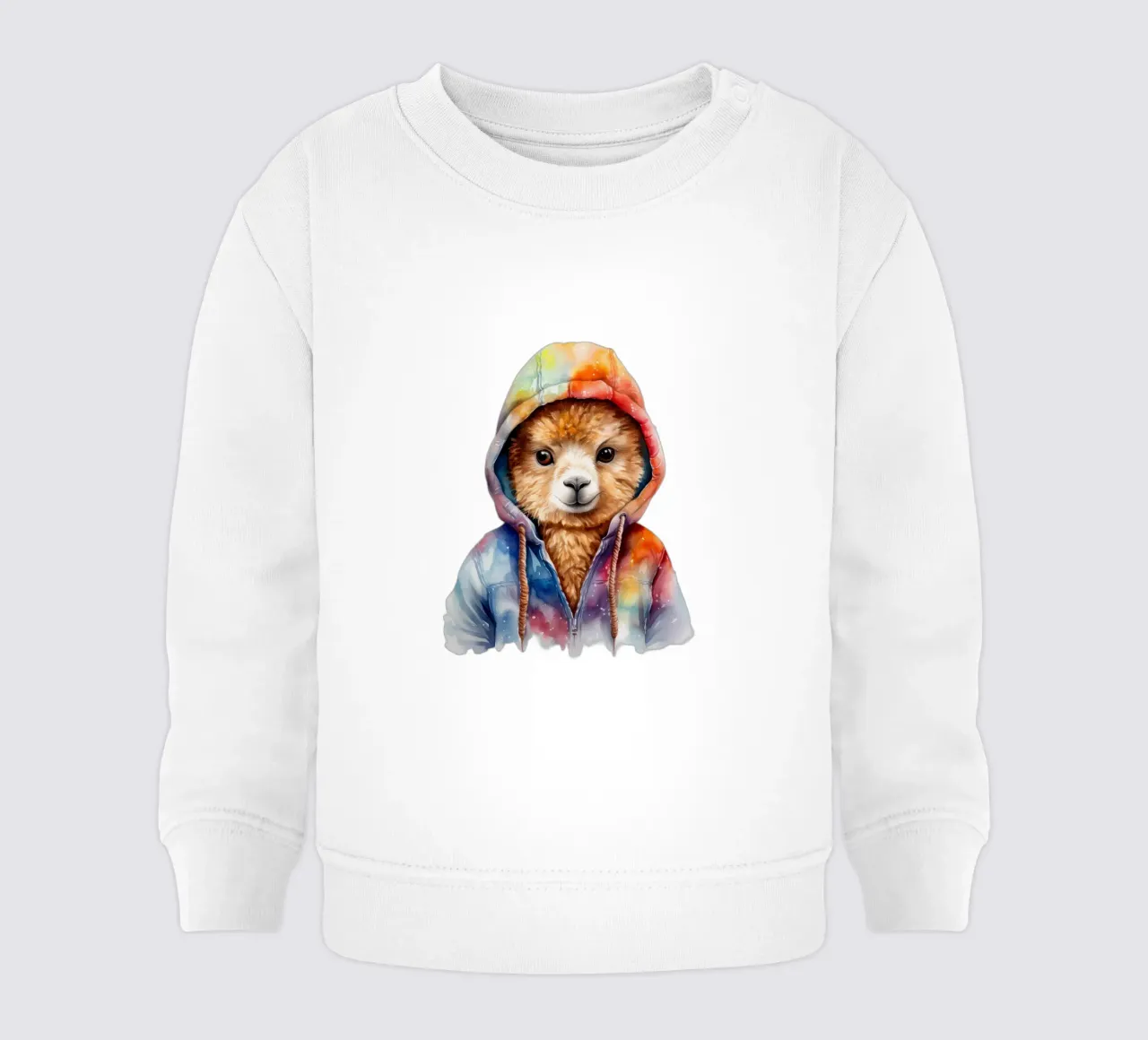 Watercolor Cartoon Alpaca in a Hoodie baby sweatshirt by Animal Portraits