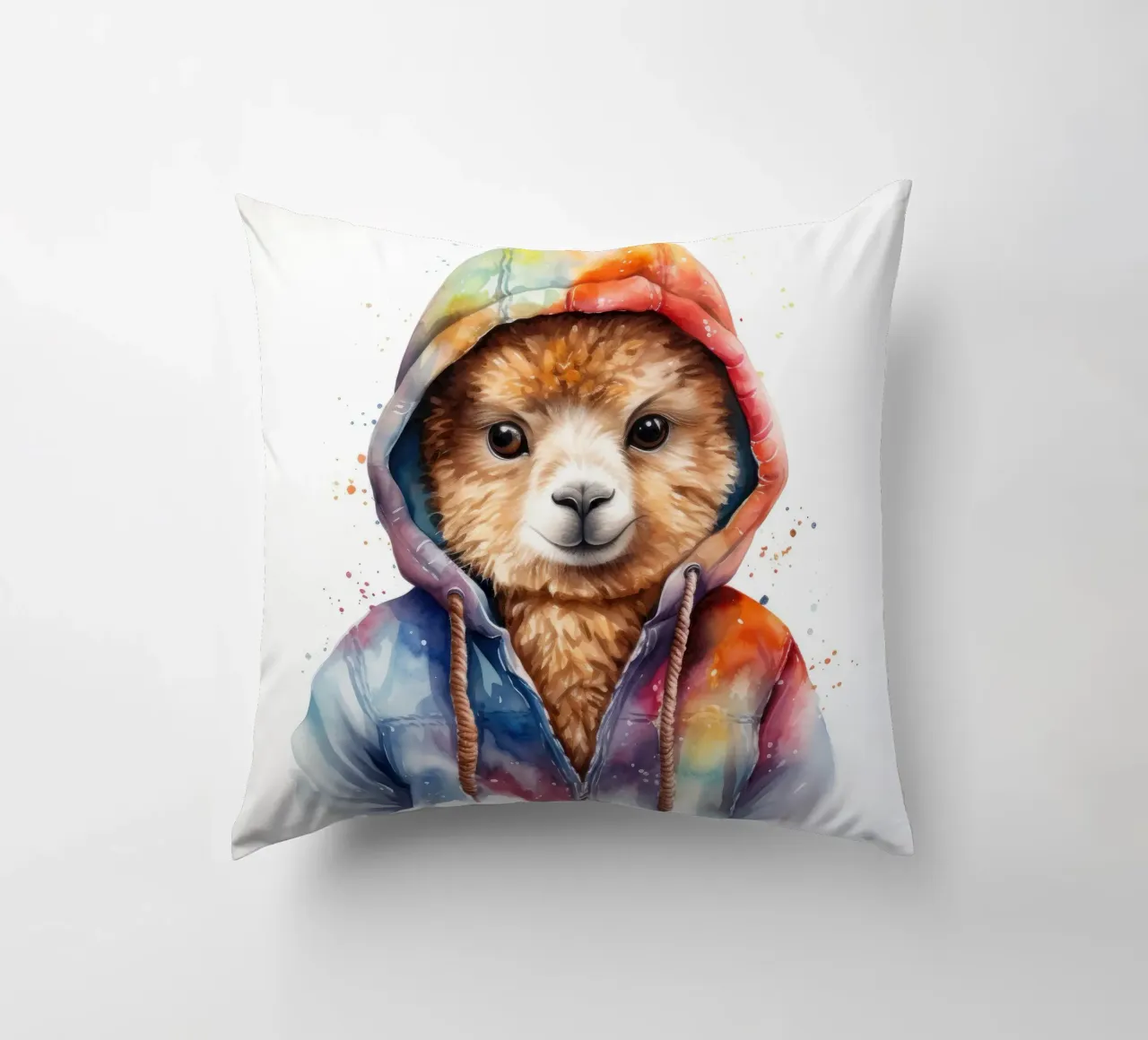 Acquerello Cartoon Alpaca in felpa con cappuccio cuscino da Animal Portraits