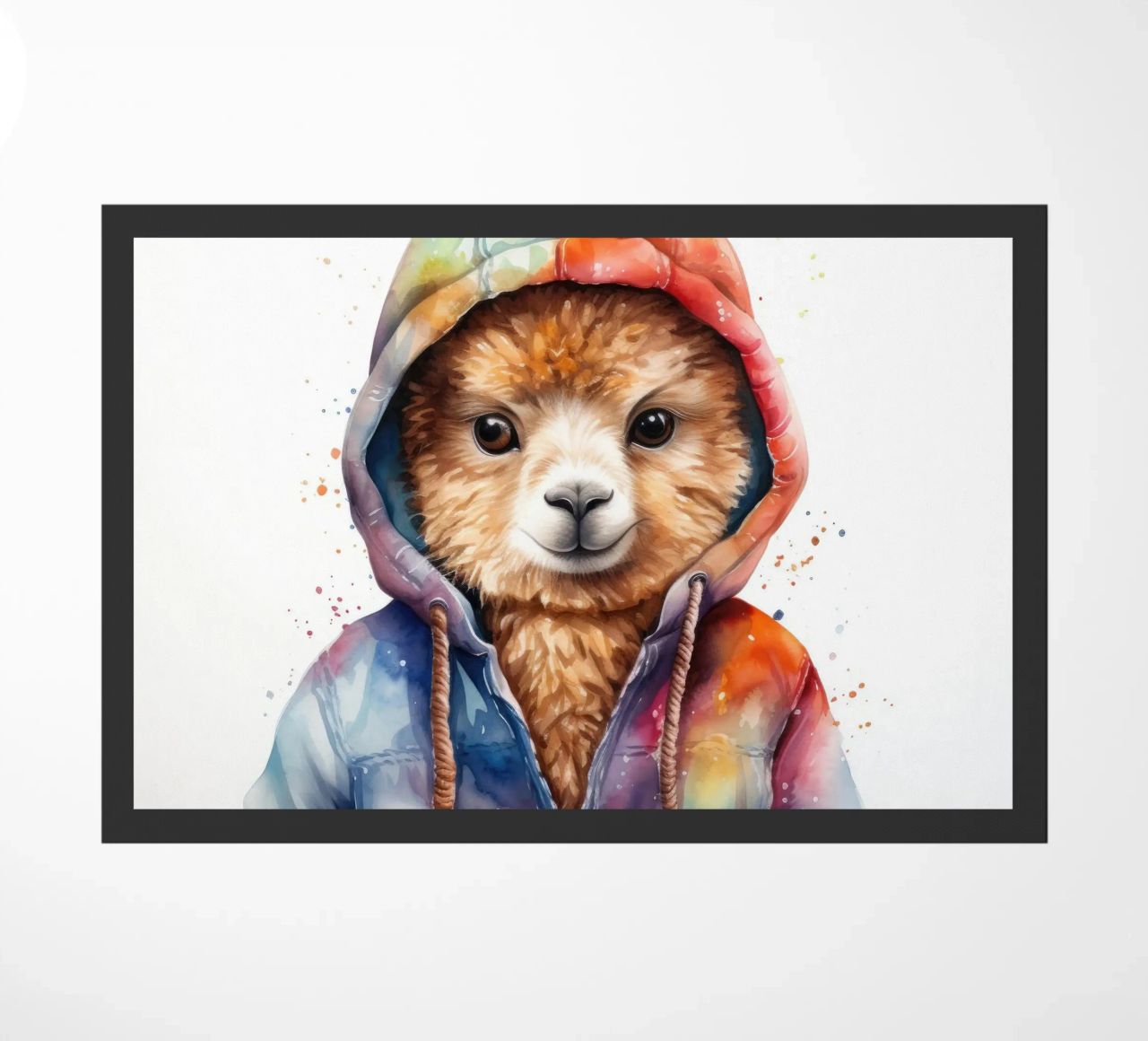 Acquerello Cartoon Alpaca in felpa con cappuccio zerbino da Animal Portraits