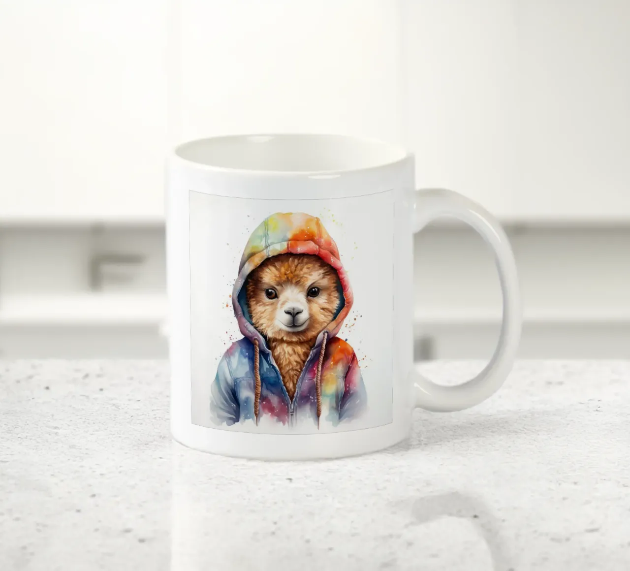Aquarel Cartoon Alpaca in een Hoodie keramische mok van Animal Portraits