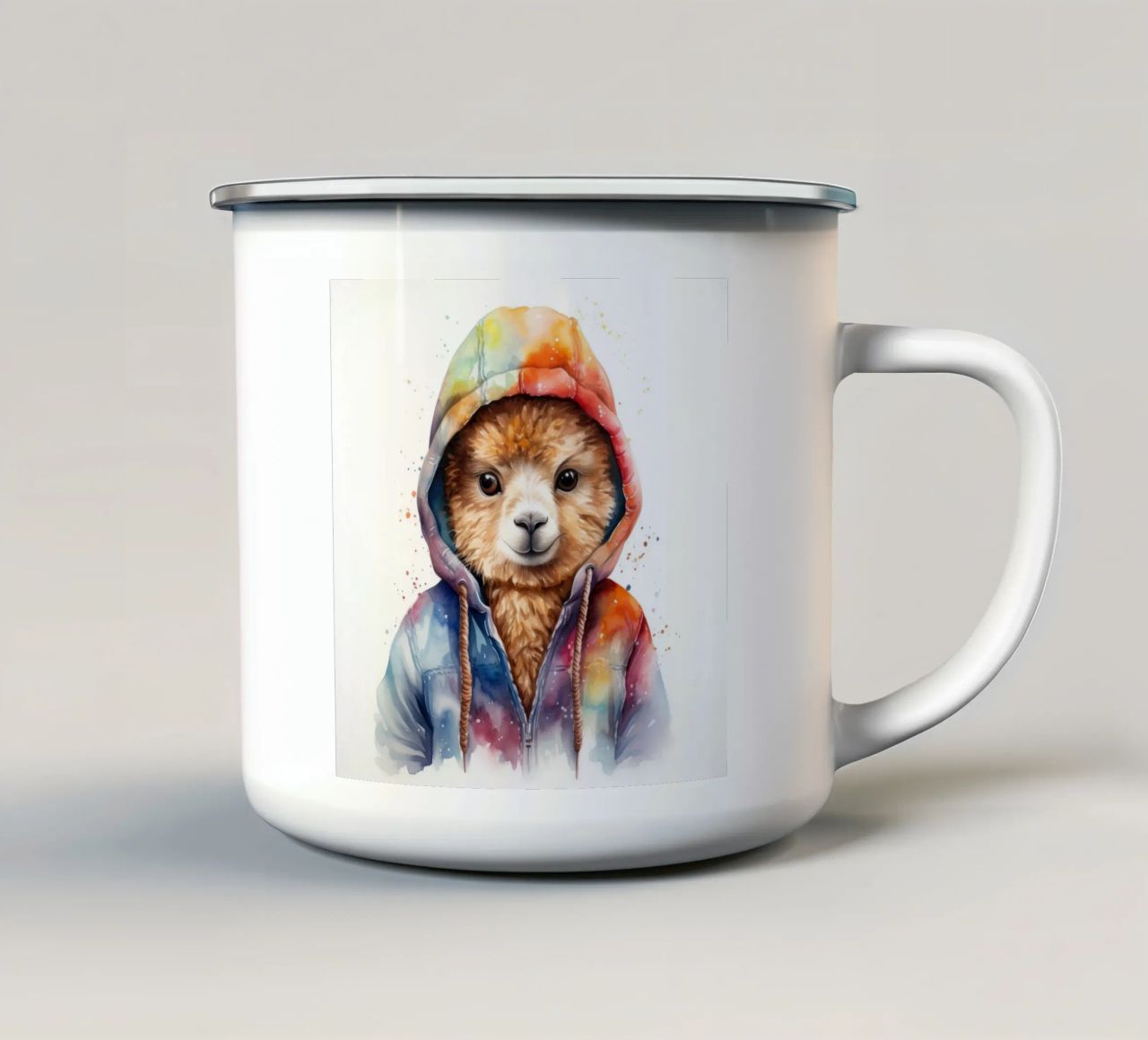 Acquerello Cartoon Alpaca in felpa con cappuccio tazza in smalto da Animal Portraits