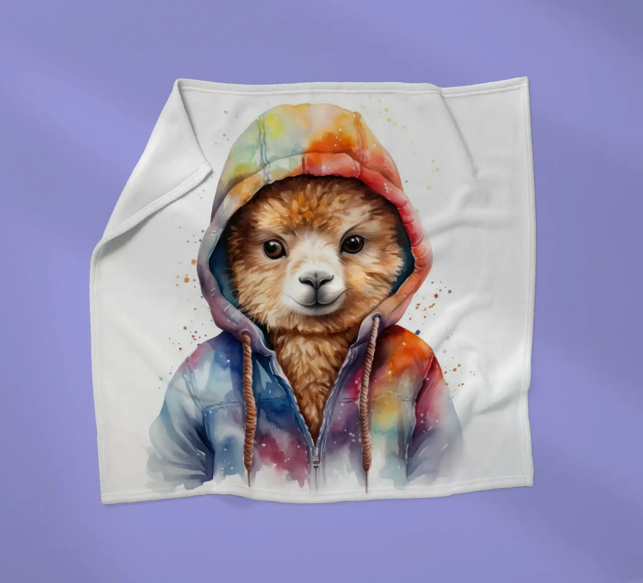 Acquerello Cartoon Alpaca in felpa con cappuccio coperta in pile da Animal Portraits