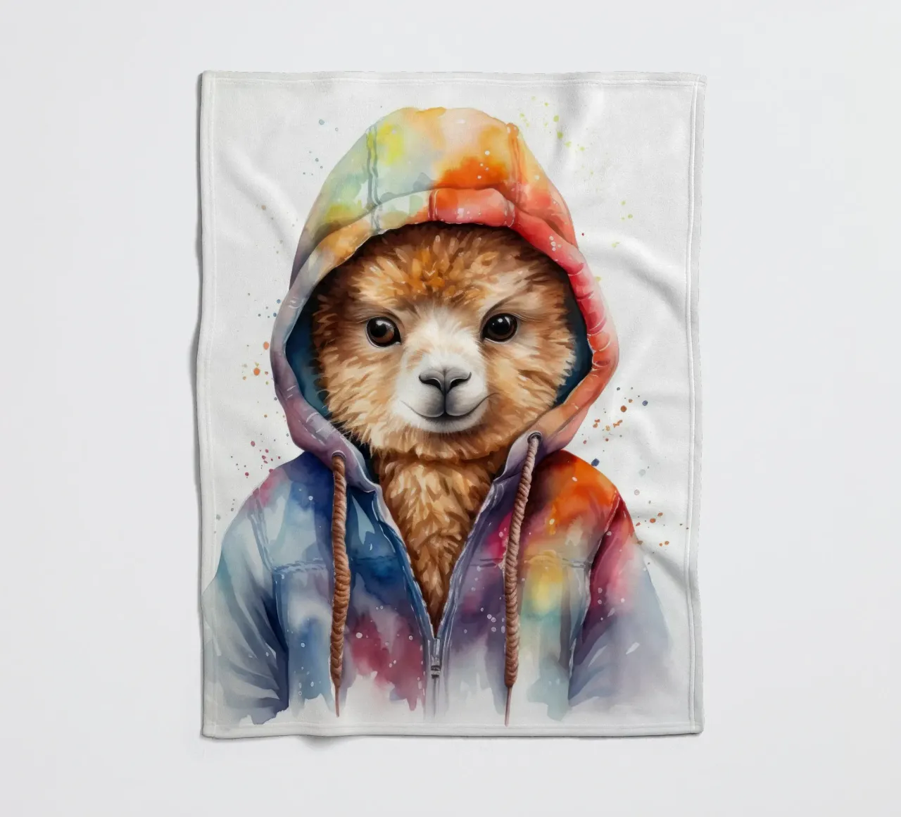 Acquerello Cartoon Alpaca in felpa con cappuccio coperta in pile da Animal Portraits