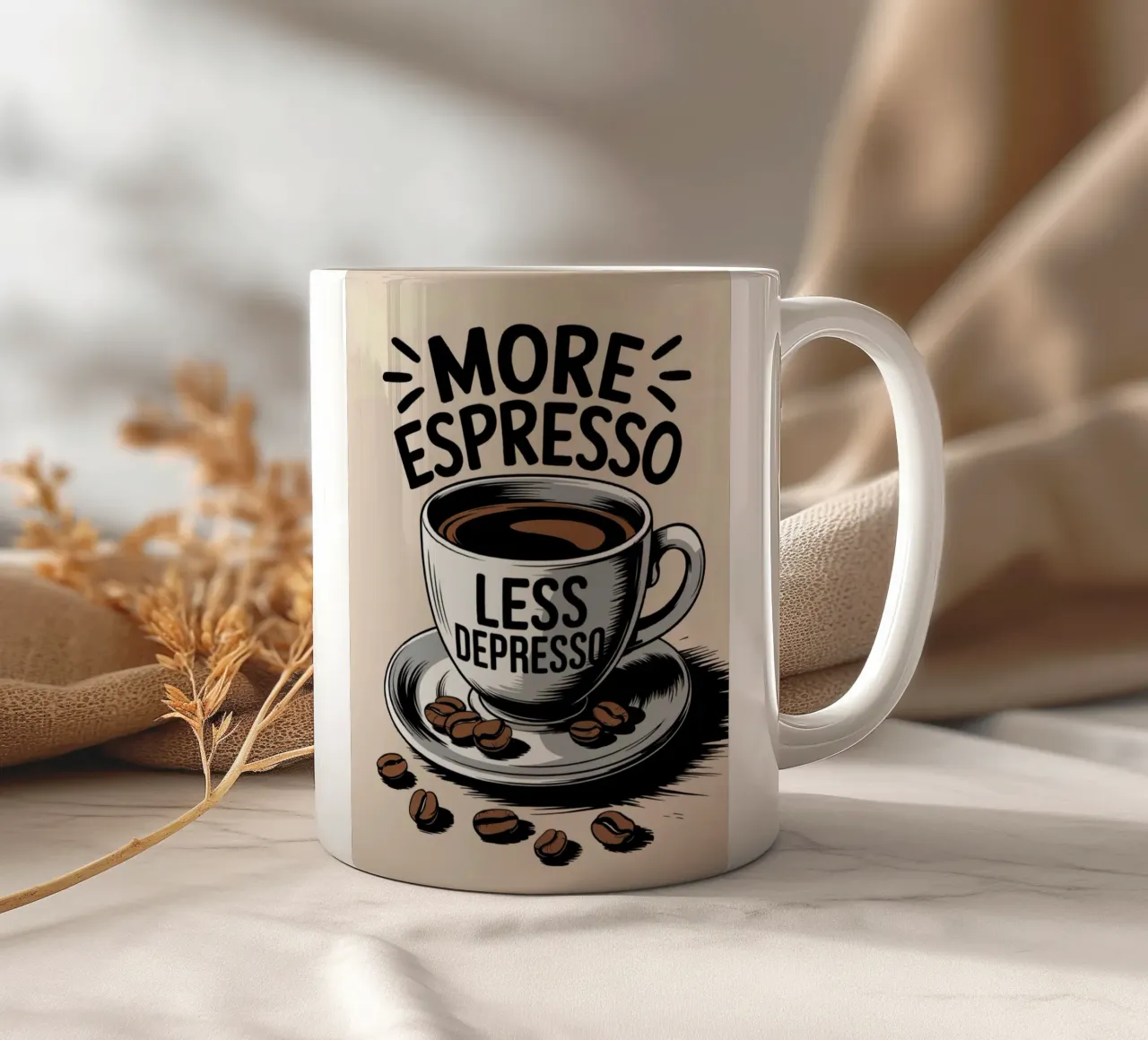 More Espresso Less Depresso tazza in ceramica da logic