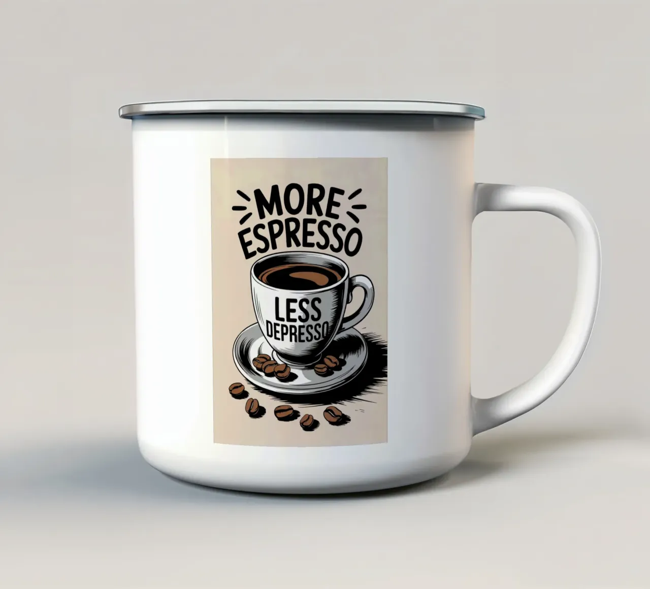 More Espresso Less Depresso tazza in smalto da logic