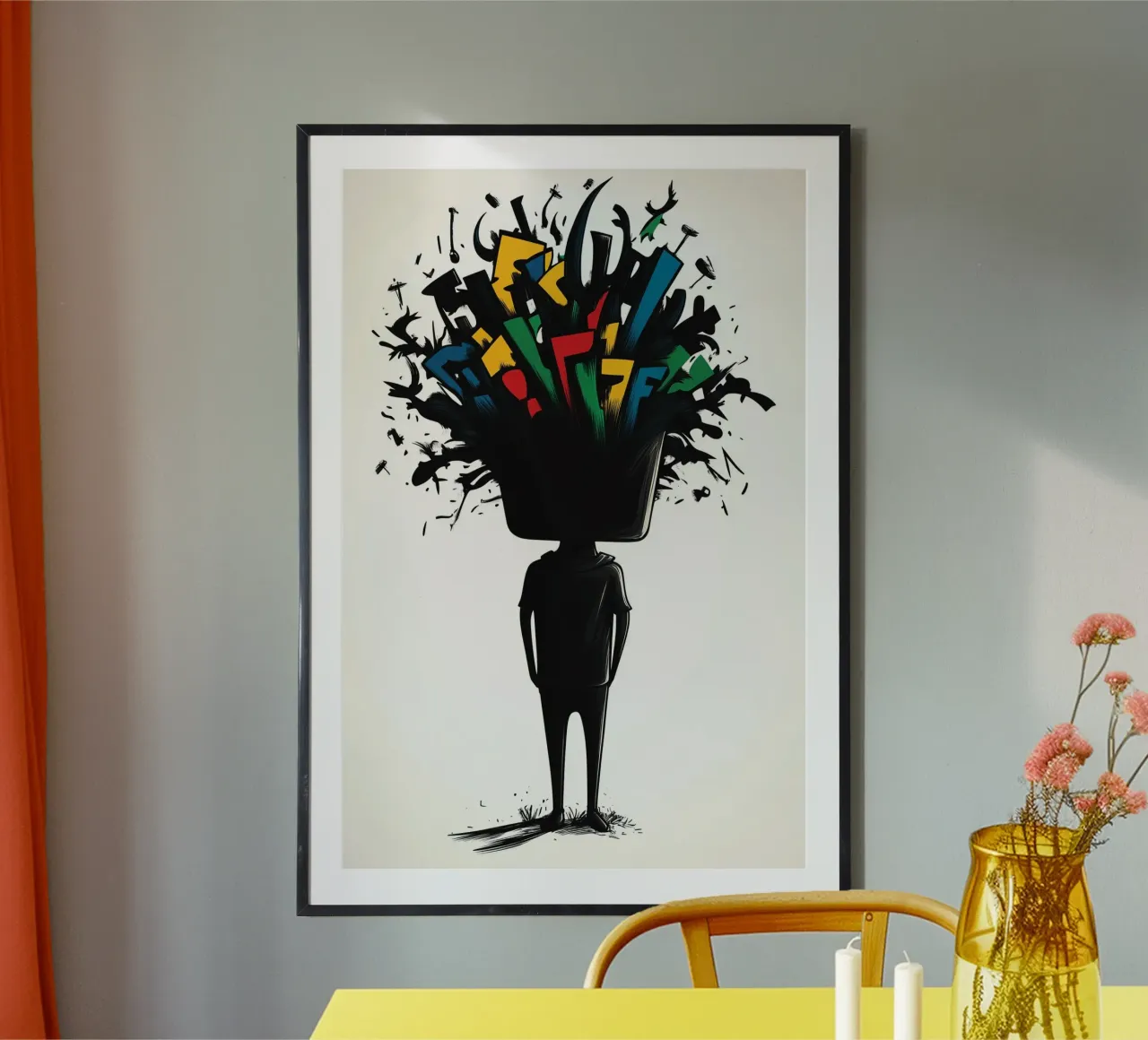 Esplosione di pensieri tra caos e creatività poster con telaio in alluminio da melipo-art