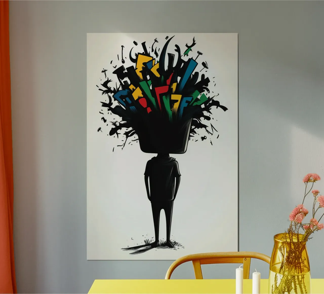 Esplosione di pensieri tra caos e creatività poster con telaio in alluminio da melipo-art