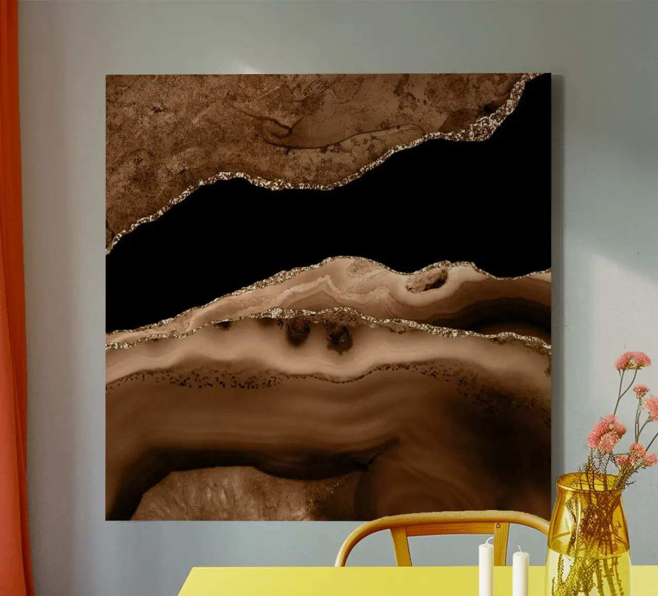 Bruin & Goud Agaat Textuur 13 canvas met Baklijst van Gemstone Textures