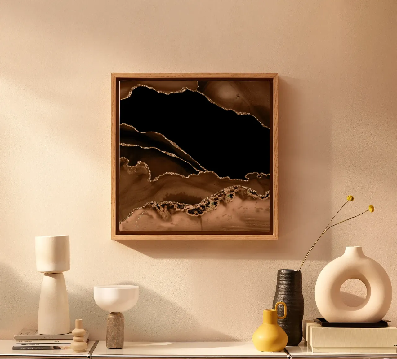 Bruin & Goud Agaat Textuur 14 canvas met Baklijst van Gemstone Textures