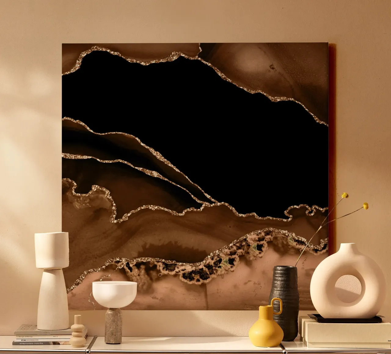 Bruin & Goud Agaat Textuur 14 canvas met Baklijst van Gemstone Textures