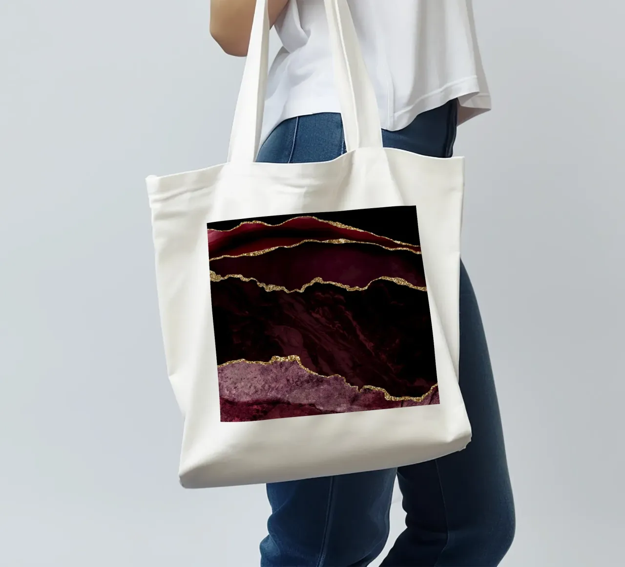 Texture Agata Borgogna e Oro 02 borsa in juta da Gemstone Textures