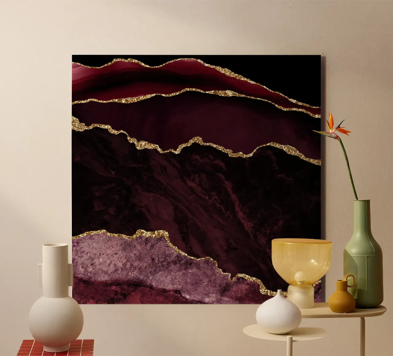 Texture Agata Borgogna e Oro 02 alluminio dibond da Gemstone Textures