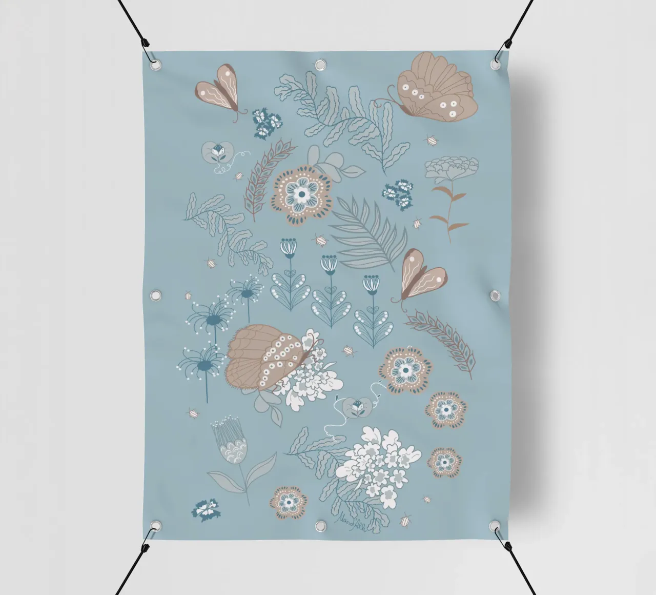 Busy life in the forest - on blue telo in pvc da Mandalla Pattern