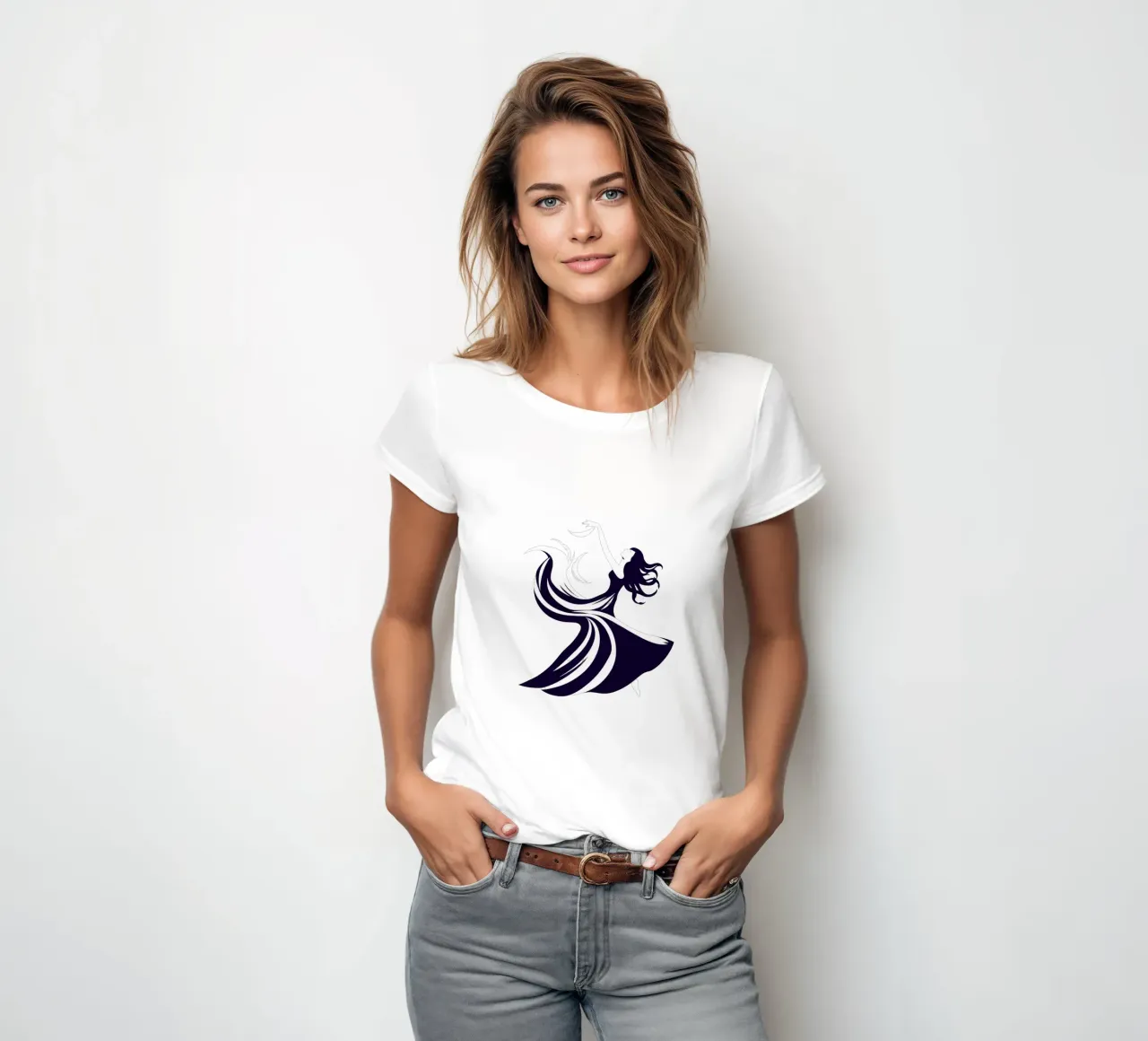 Elegante Tänzerin in fließendem Kleid tanzt Frauen T-Shirt von DesignDoodle