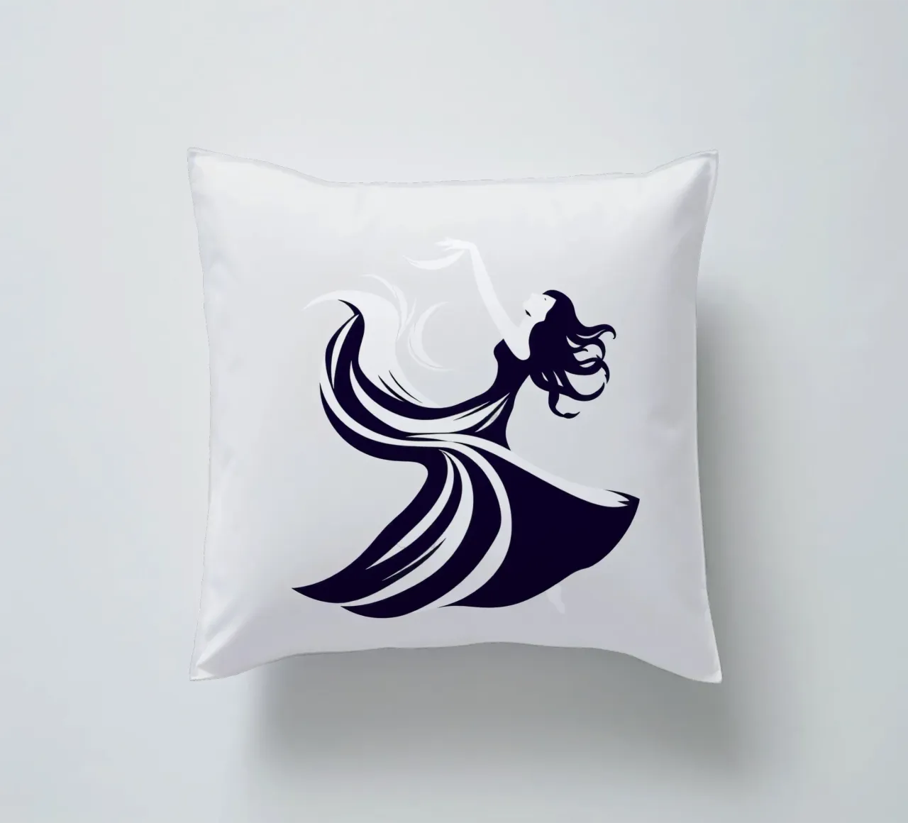 Elegant dancer in flowing dress dancing decorative cushion by DesignDoodle