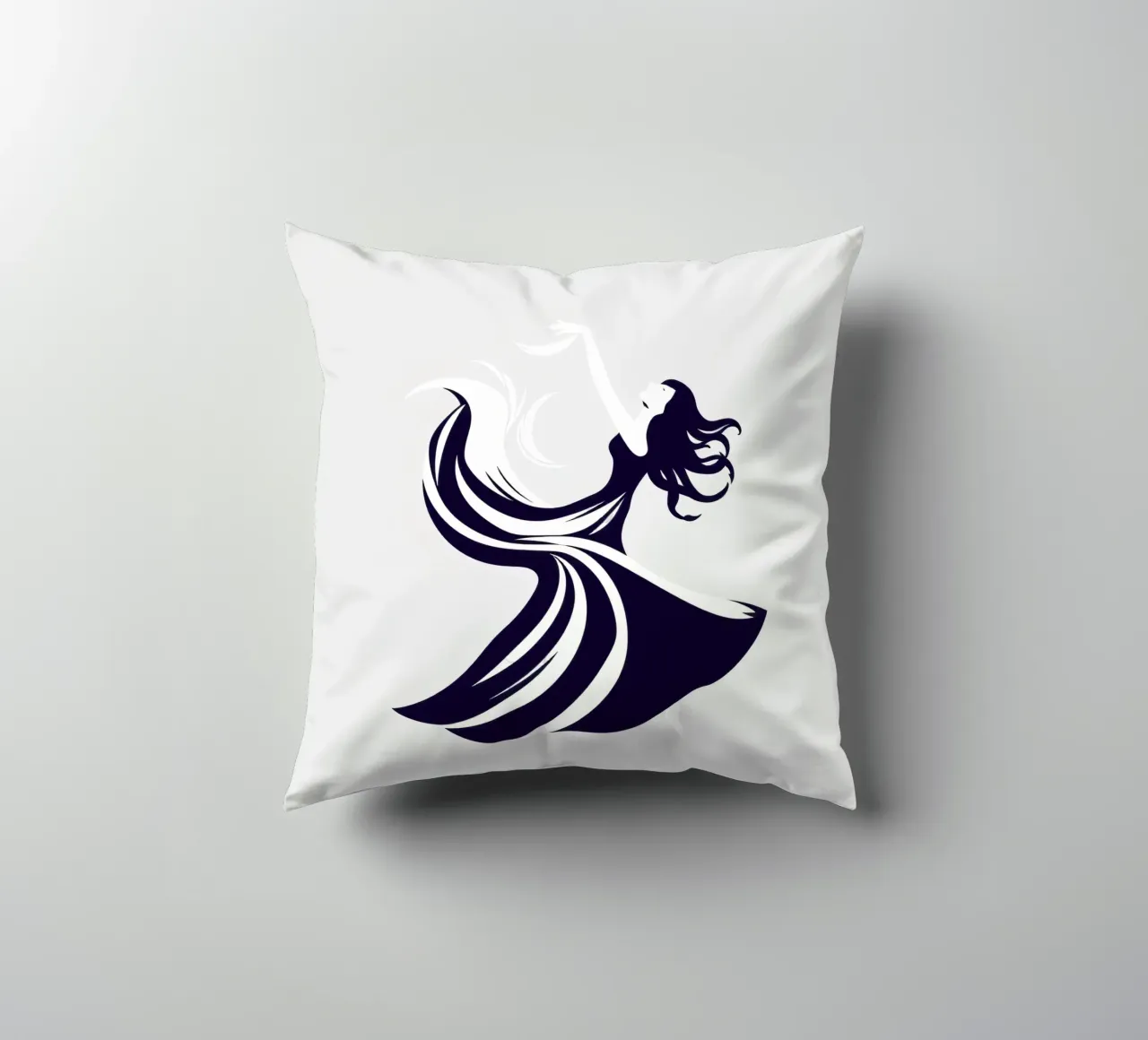 Elegant dancer in flowing dress dancing decorative cushion by DesignDoodle