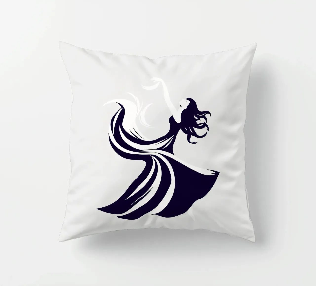 Elegant dancer in flowing dress dancing decorative cushion by DesignDoodle