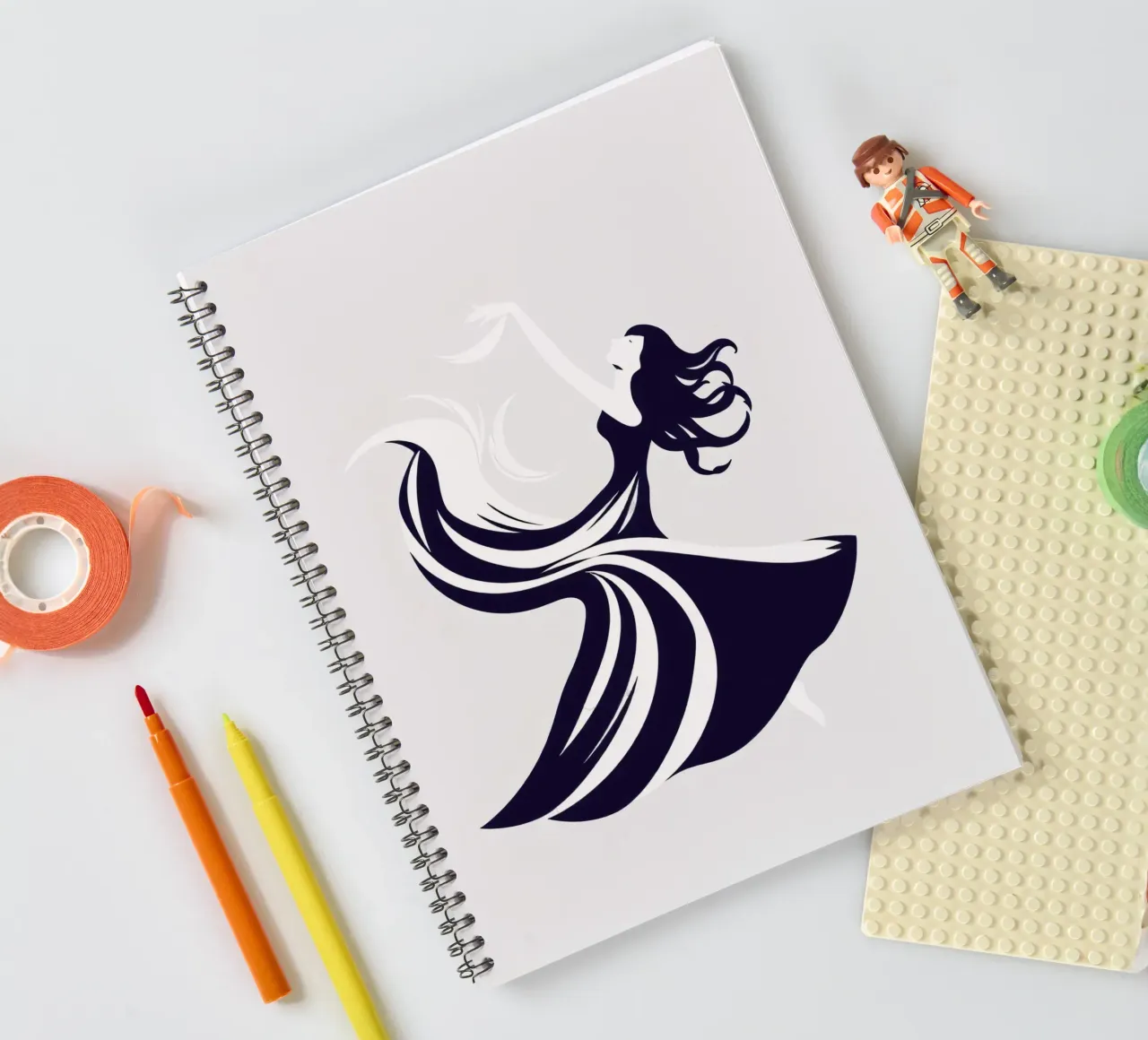 Elegant dancer in flowing dress dancing spiral notebook by DesignDoodle