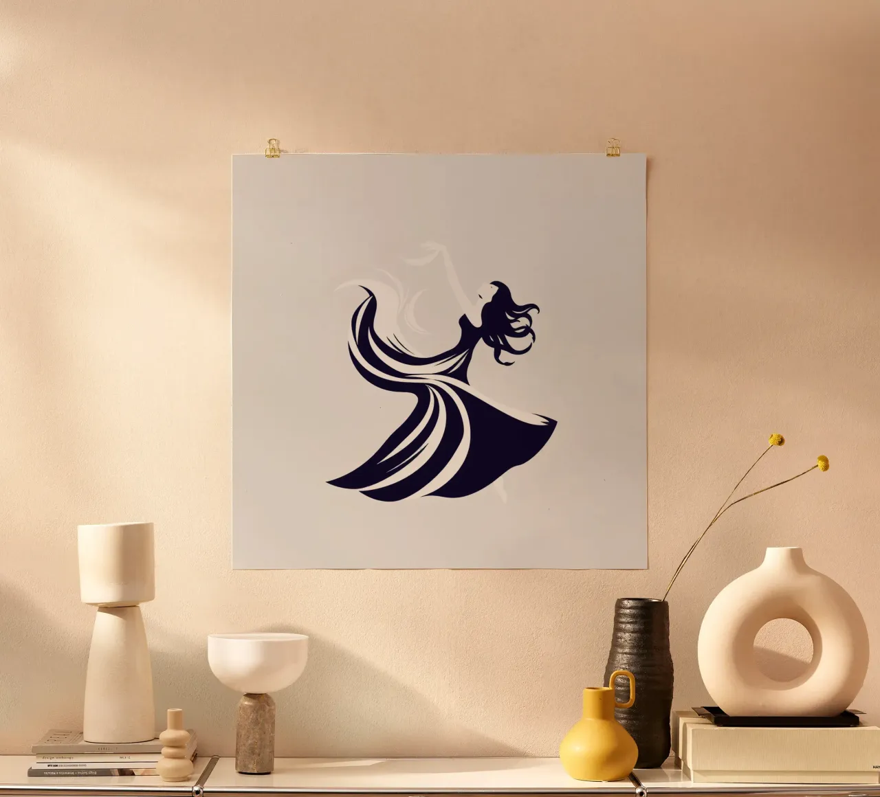 Elegante Tänzerin in fließendem Kleid tanzt Hahnemühle von DesignDoodle
