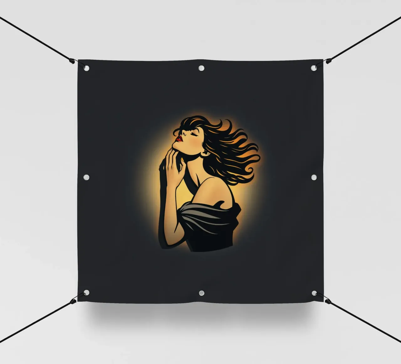 Donna elegante con capelli fluenti in profonda contemplazione contro telo in pvc da DesignDoodle