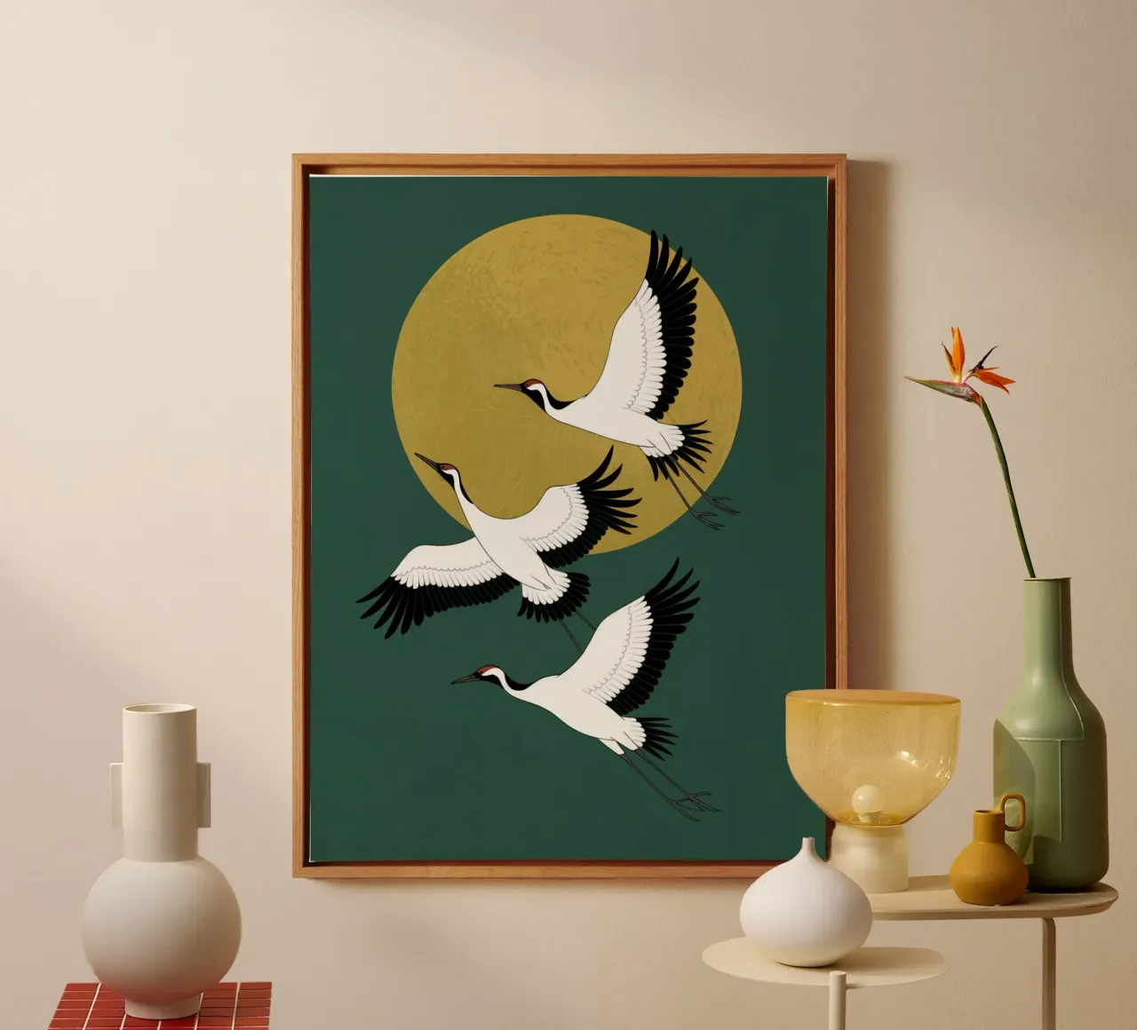 Cranes In Flight canvas with Floater frame by logic