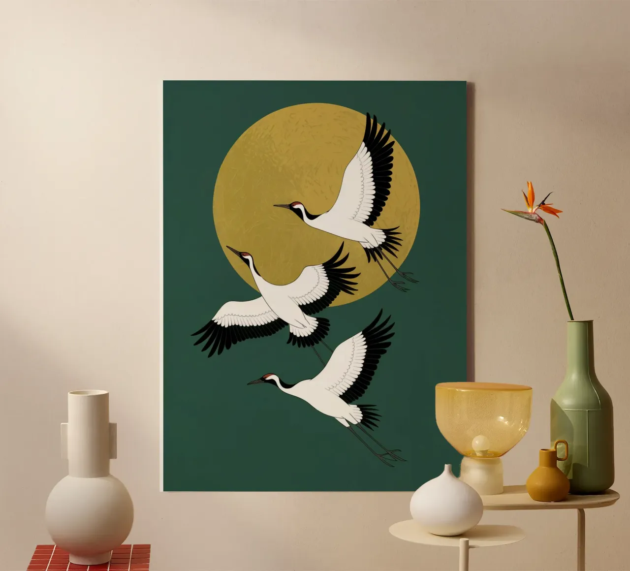 Cranes In Flight canvas with Floater frame by logic