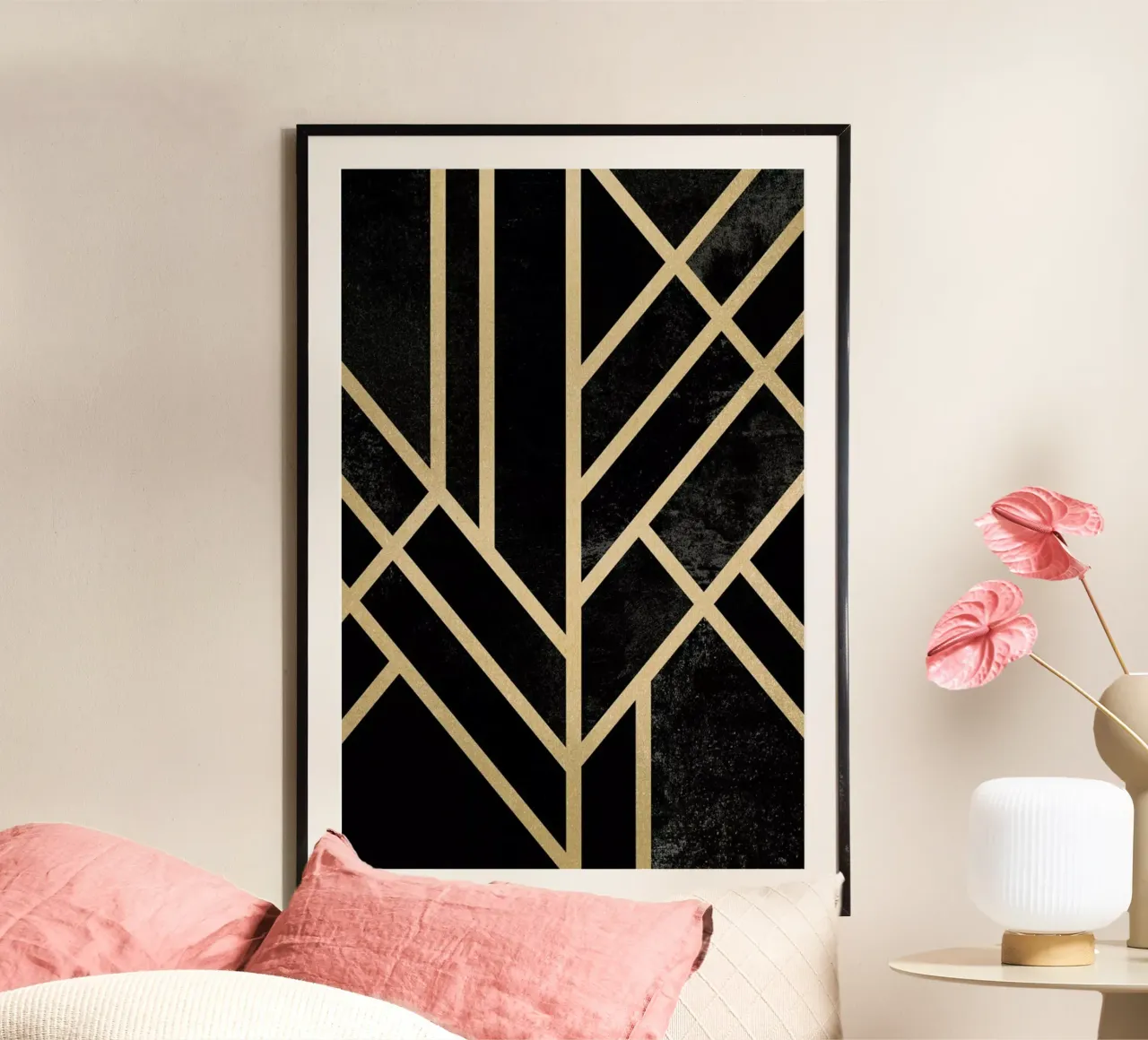 Art Deco Black poster con telaio in alluminio da Elisabeth Fredriksson