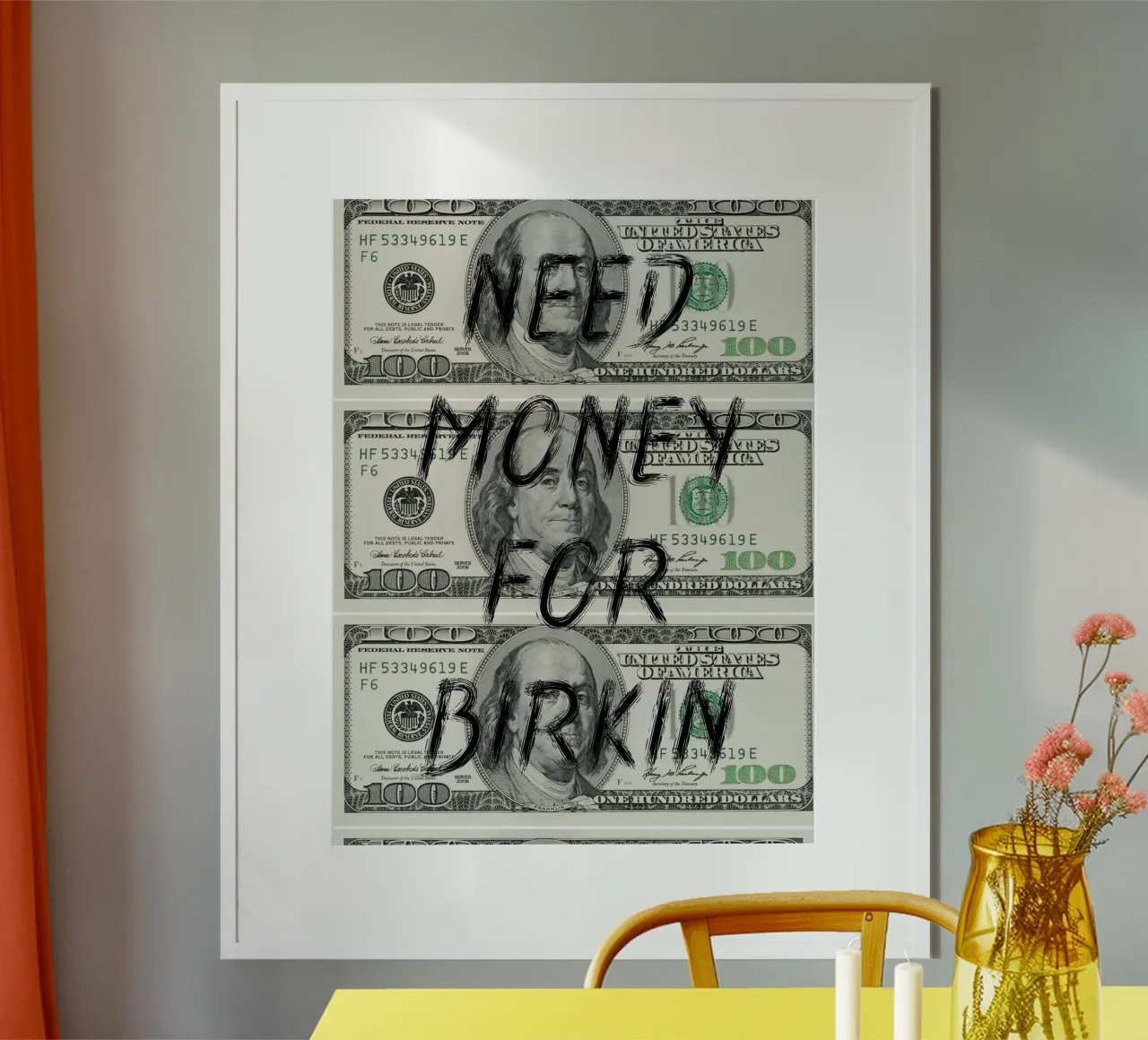 NEED MONEY FOR BIRKIN poster con marco de madera de ramosashop