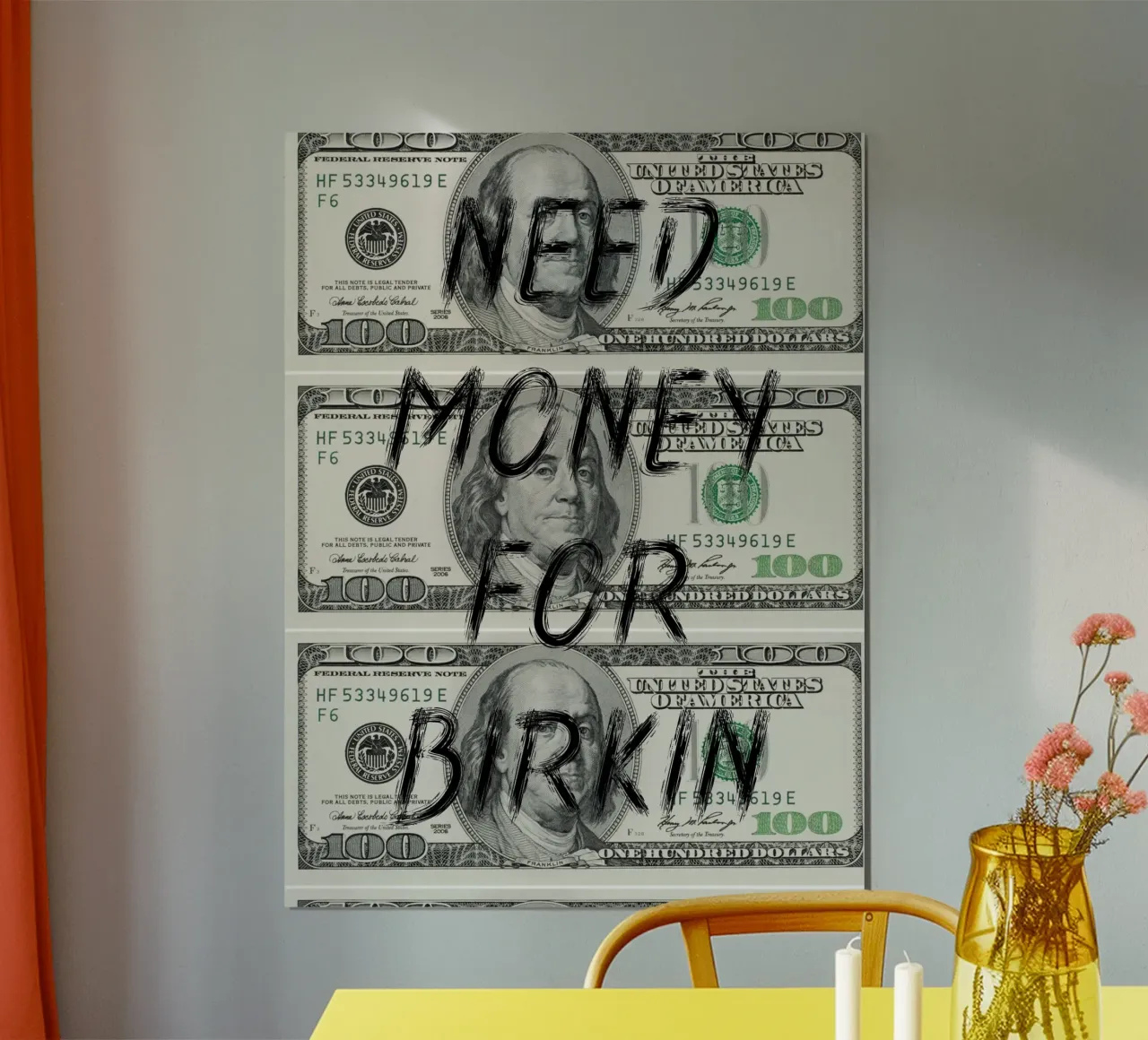 NEED MONEY FOR BIRKIN poster con marco de madera de ramosashop