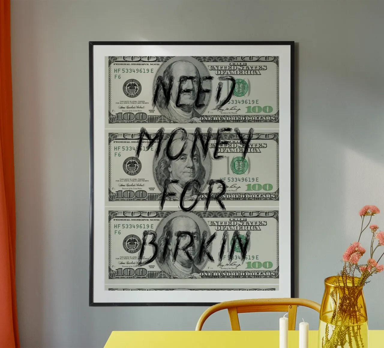 NEED MONEY FOR BIRKIN poster con marco de madera de ramosashop