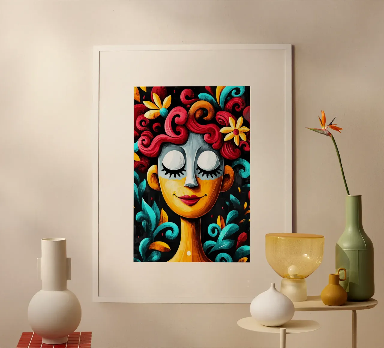 Kleurrijke dromen in een dans van speelse fantasie poster met kunststof frame van melipo-art