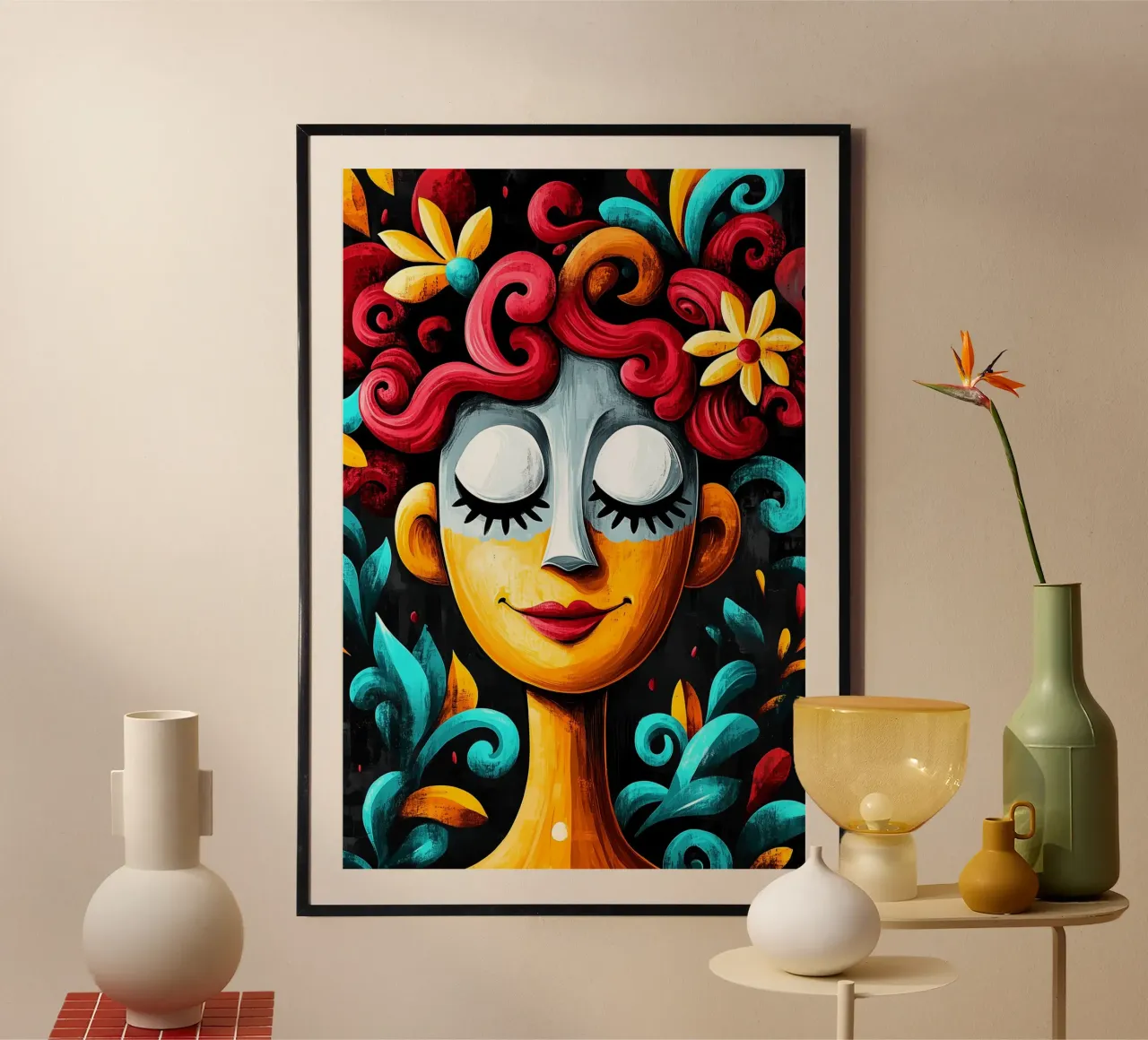 Kleurrijke dromen in een dans van speelse fantasie poster met kunststof frame van melipo-art