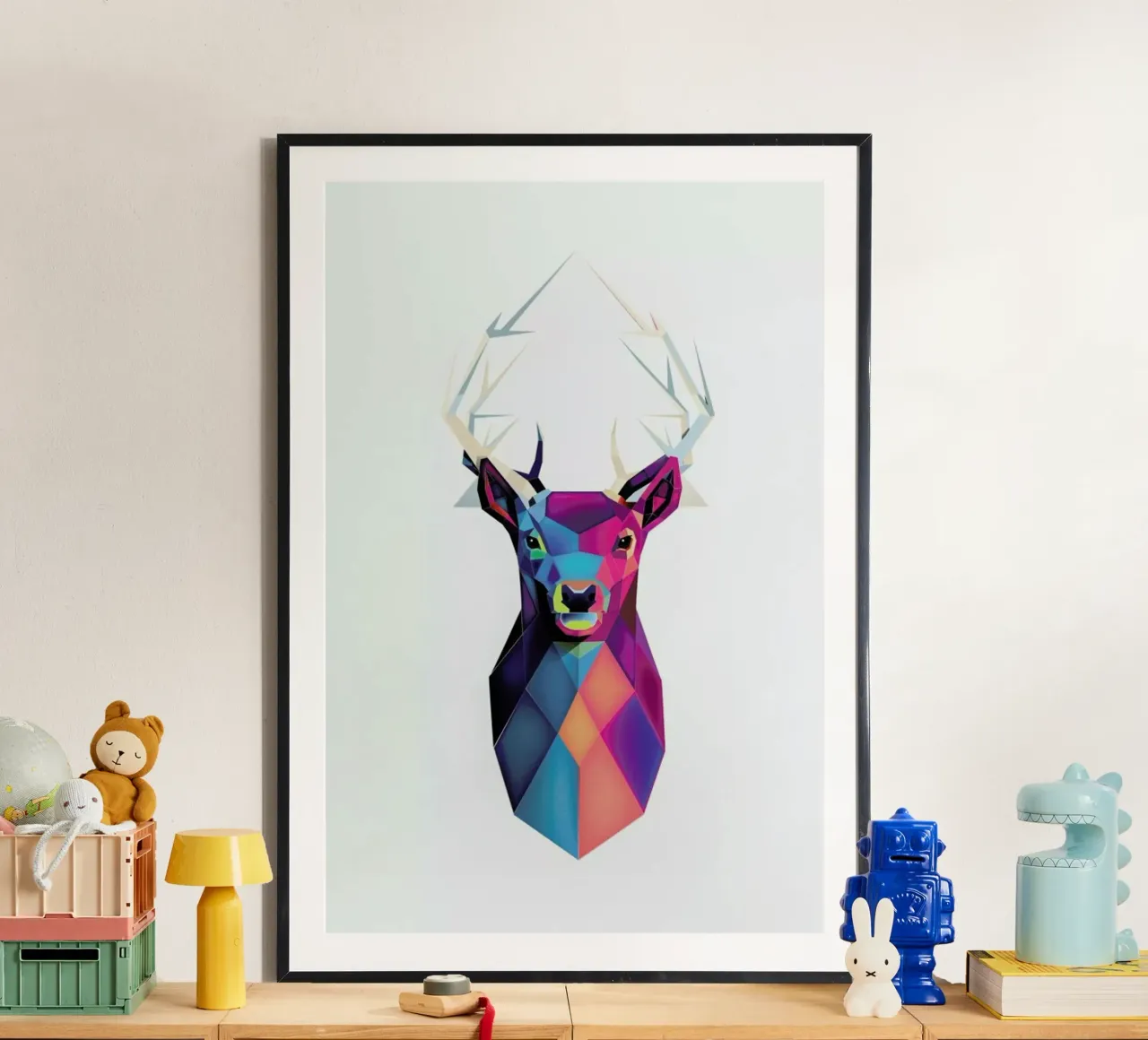 Colorful Deer poster con telaio in plastica da Birgit Palma