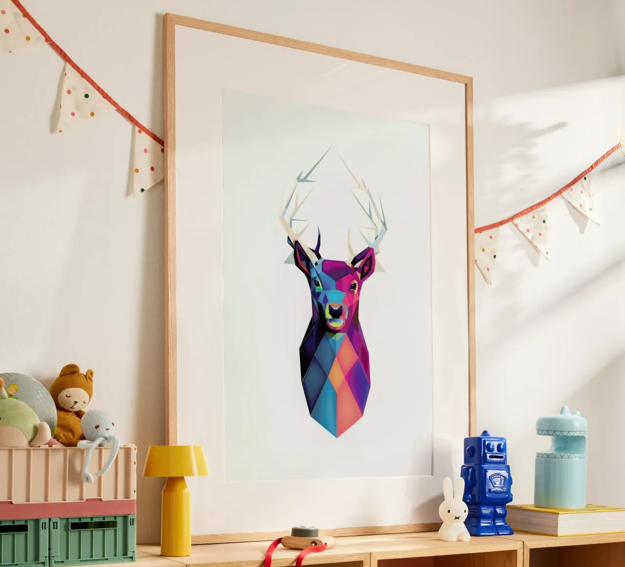 Colorful Deer poster con telaio in plastica da Birgit Palma
