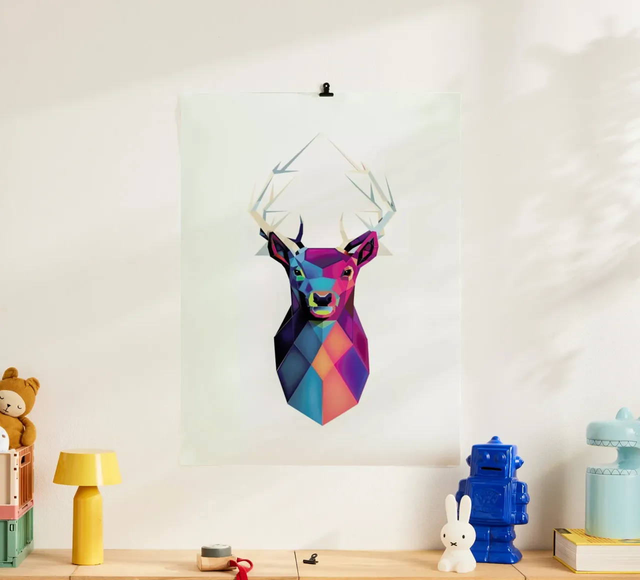 Colorful Deer poster con telaio in plastica da Birgit Palma