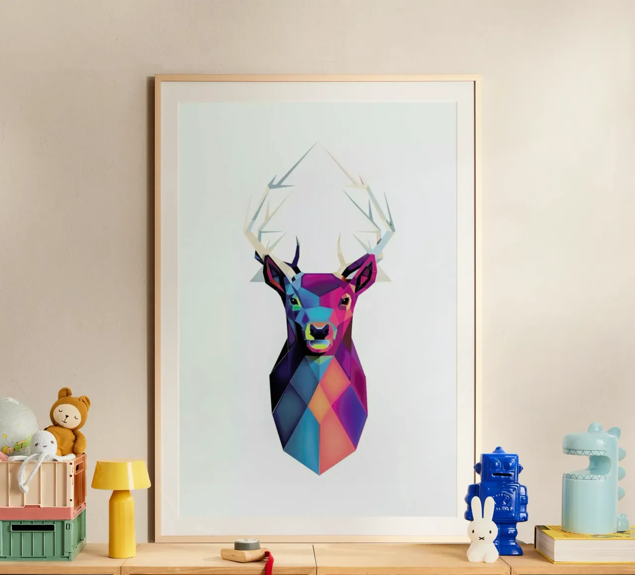 Colorful Deer poster con telaio in plastica da Birgit Palma